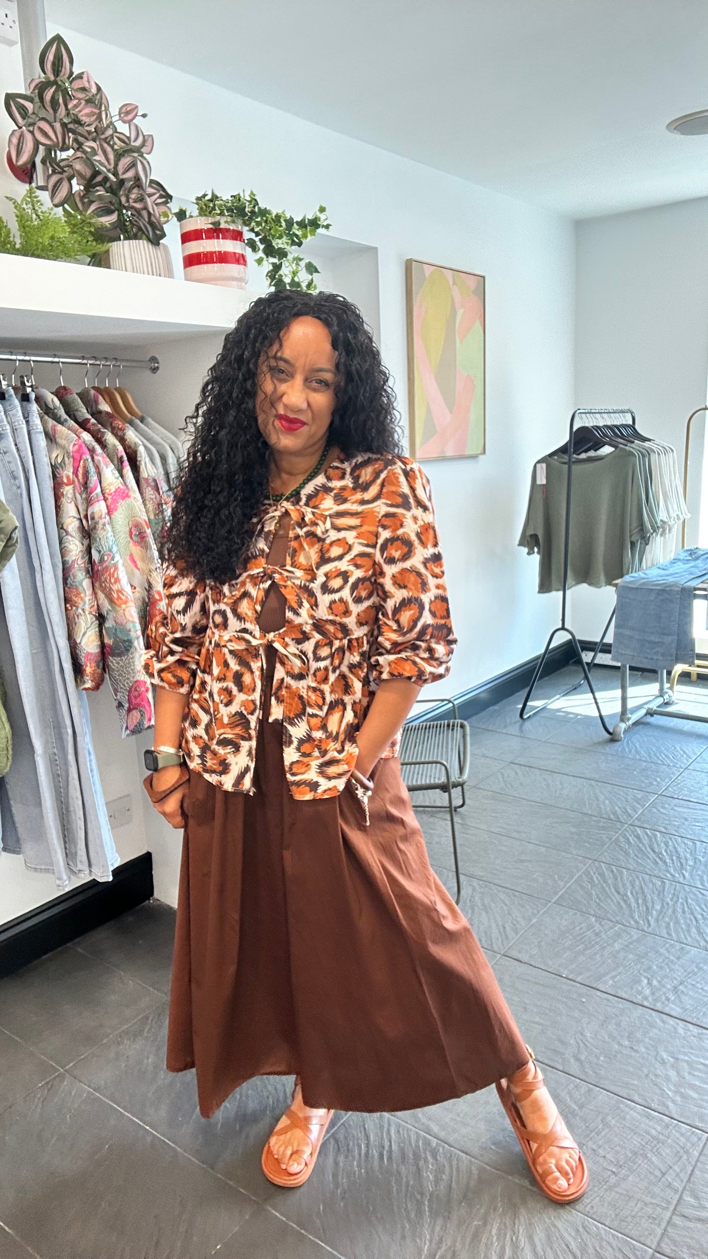 VOXI LEOPARD BLOUSE CHOCOLATE & ORANGE 🍊 *New