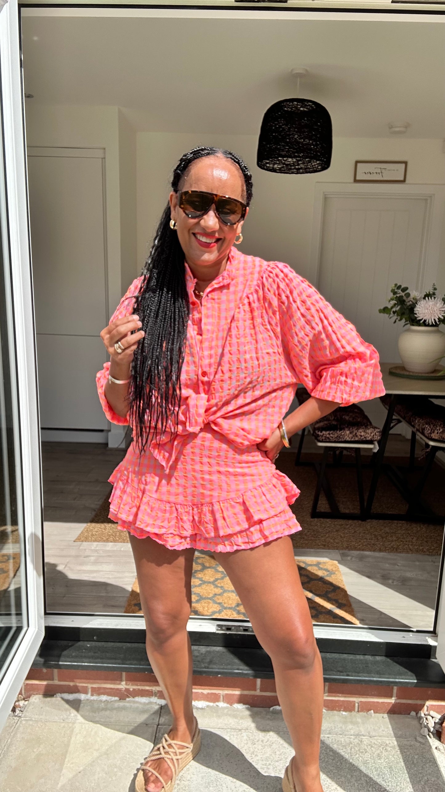 IBIZA PERRIE GINGHAM SHORTS CORAL & PINK *New