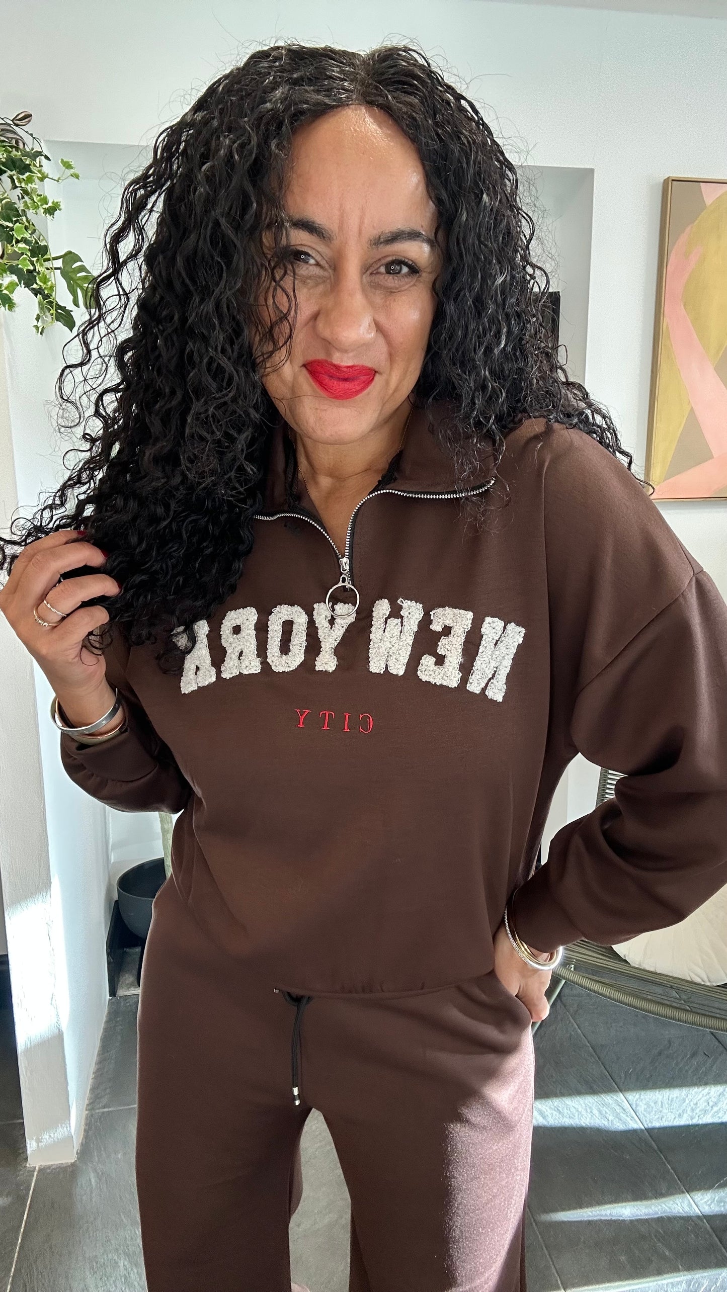 NEW YORK COORD LOUNGEWEAR SET DEEP BROWN *New