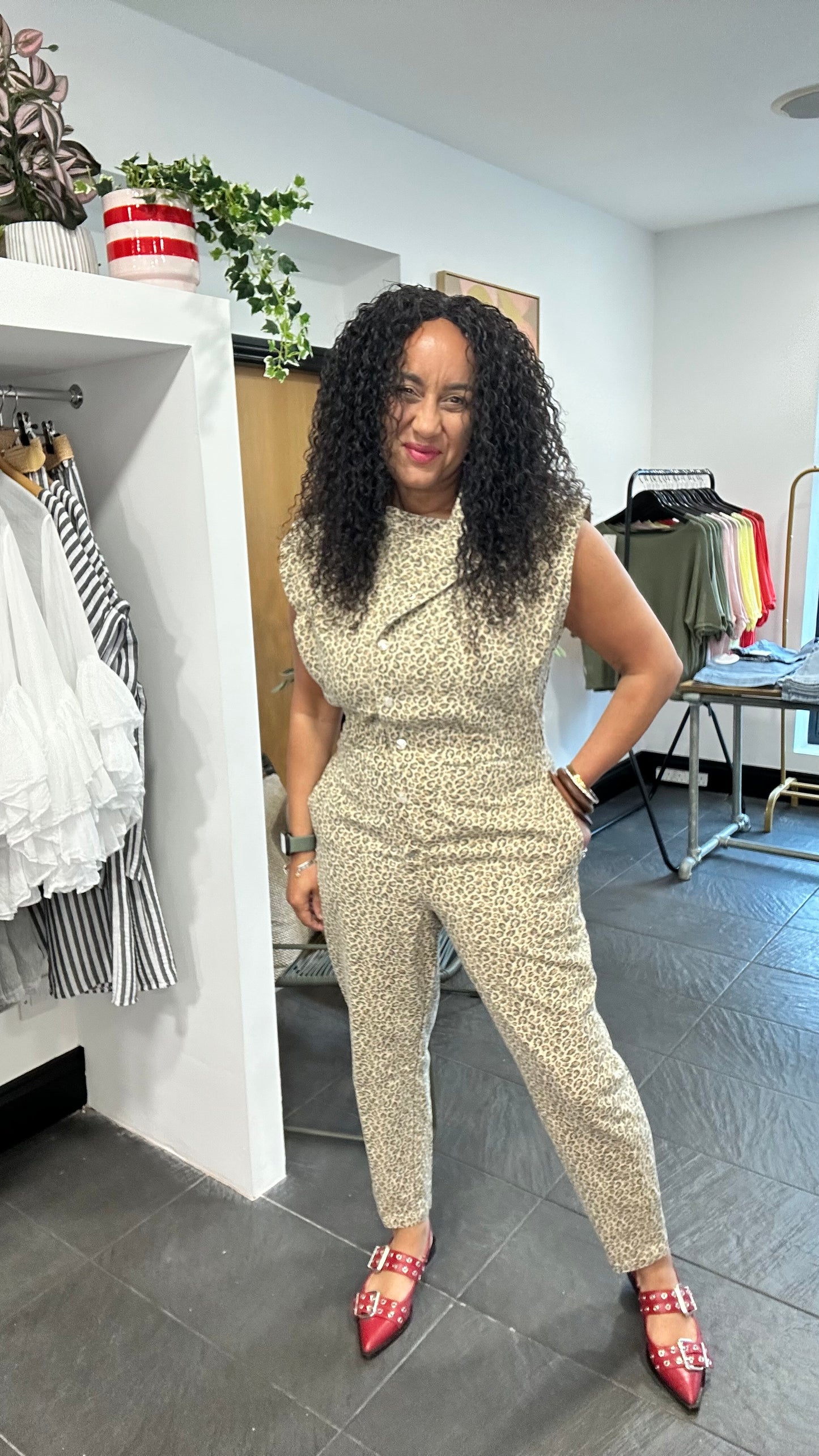 SALE LEOPARD DENIM JUMPSUIT