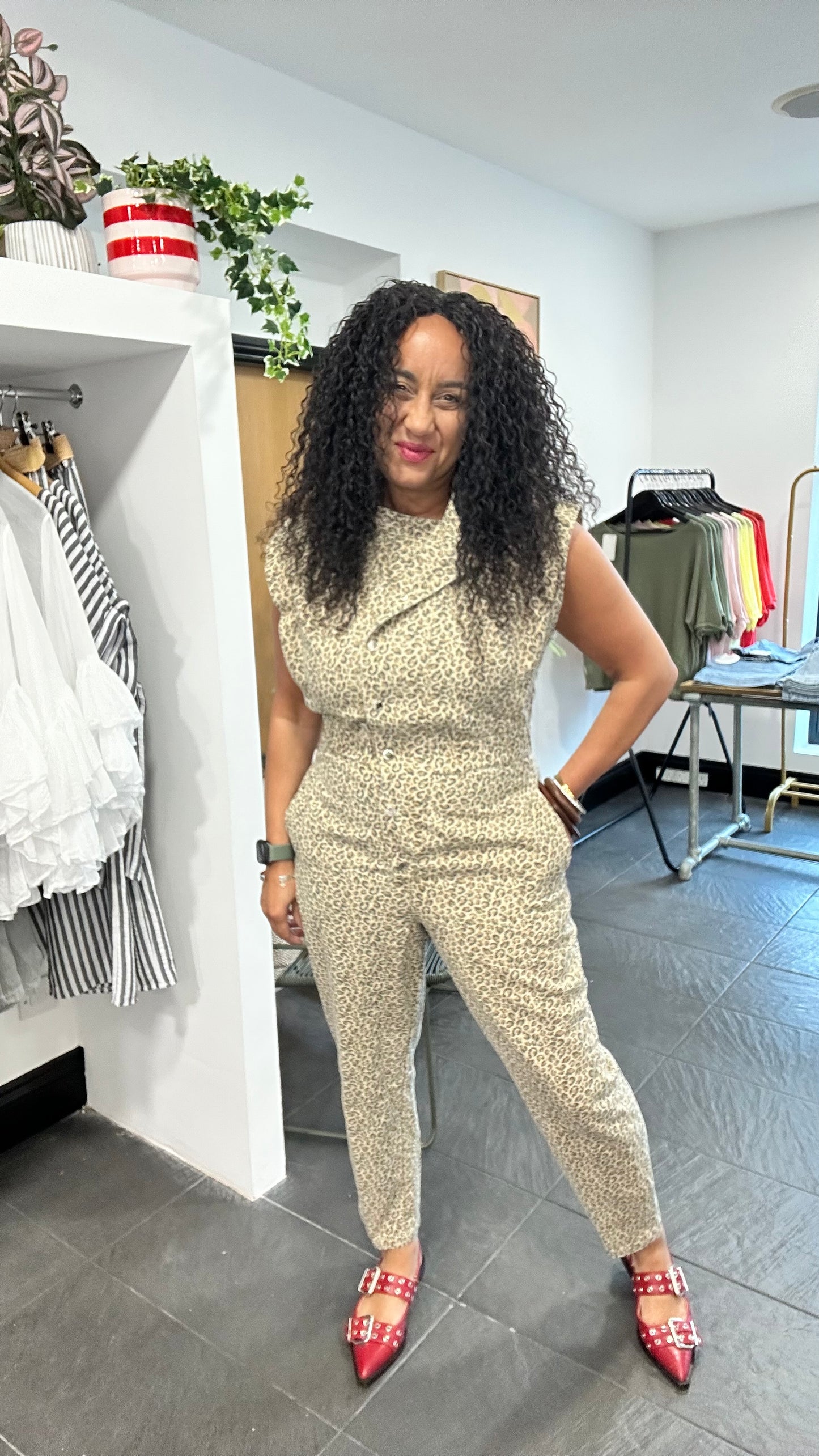 SALE LEOPARD DENIM JUMPSUIT