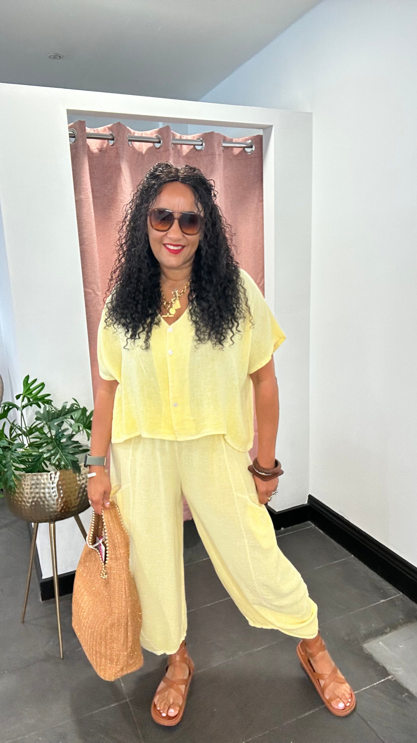 SALE DERBY LINEN BARREL LEG BOTTOMS LEMON 🍋