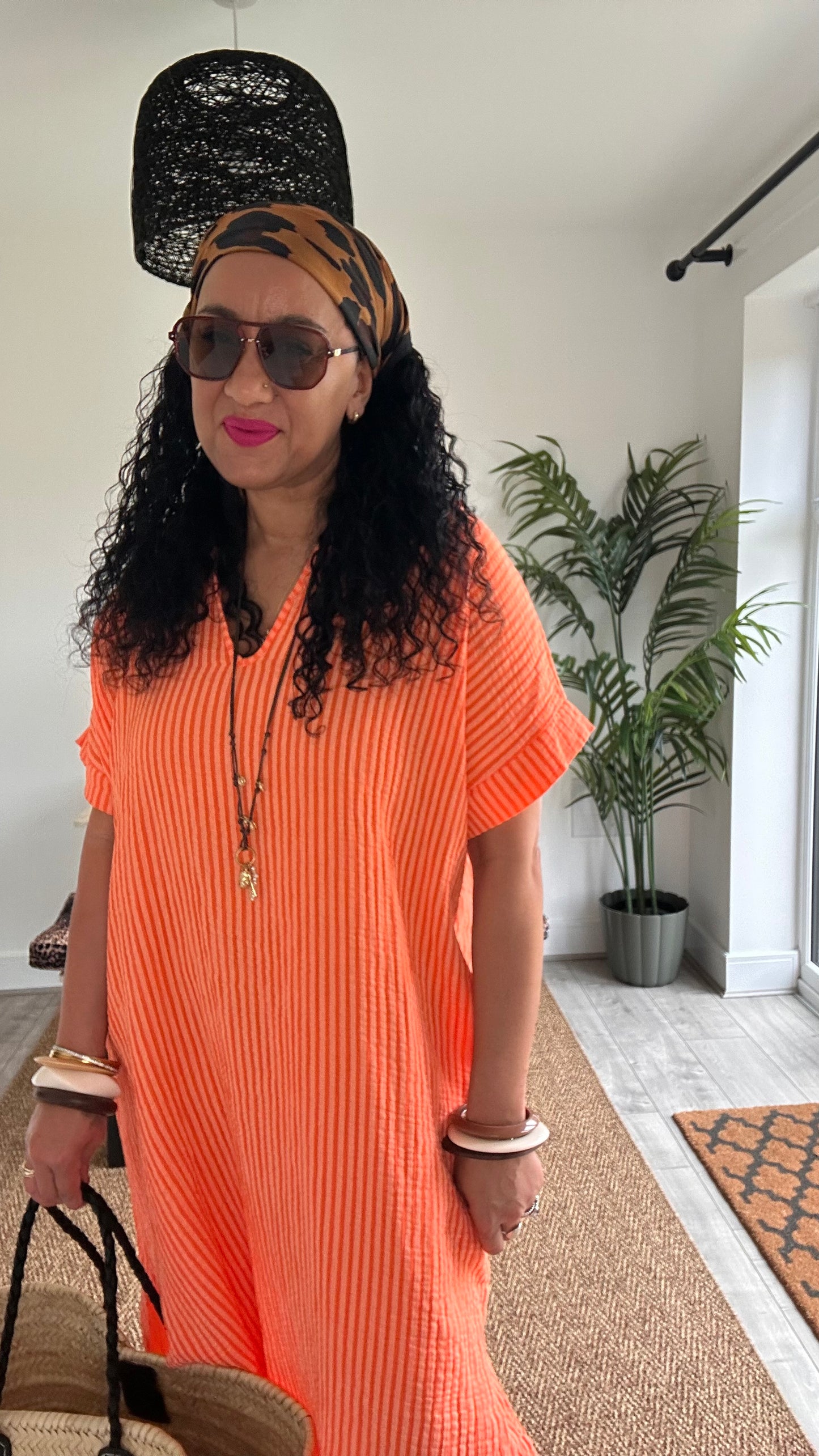 TAYO STRIPED SHIRT DRESS TANGERINE *New