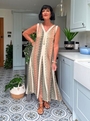 SAFI WOVEN MAXI DRESS GREEN & CREAM *New