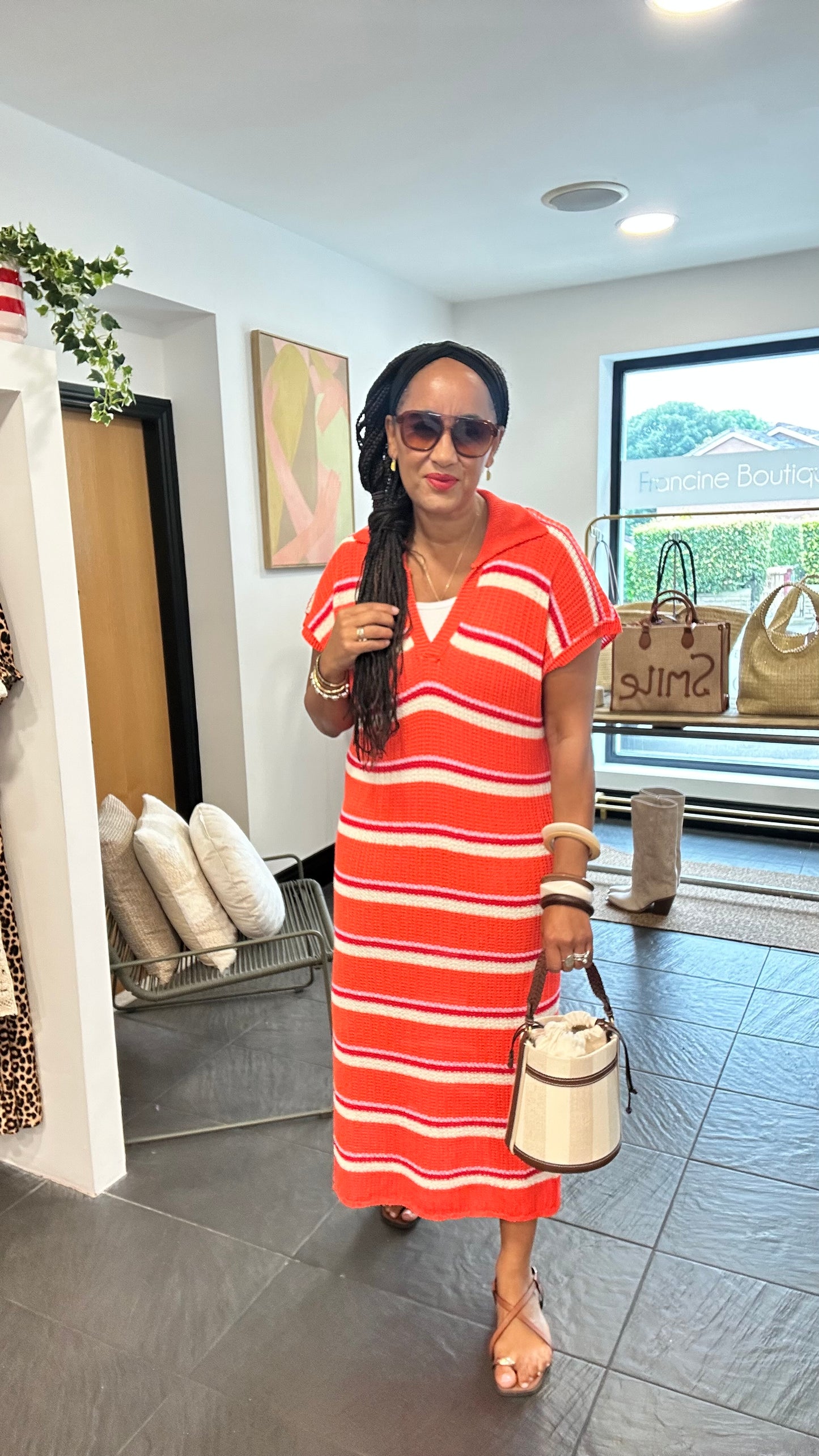 BECKS STRIPED KNITTED DRESS ORANGE *New