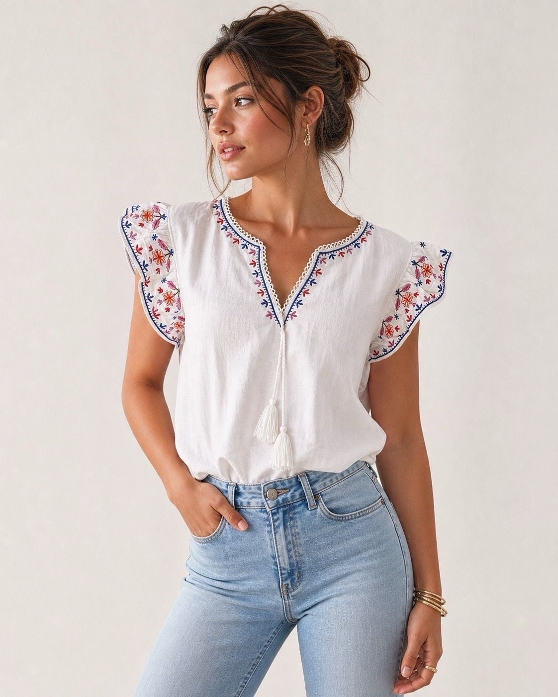 BLOSSOM EMBROIDERY FRILL SLEEVE BLOUSE *New