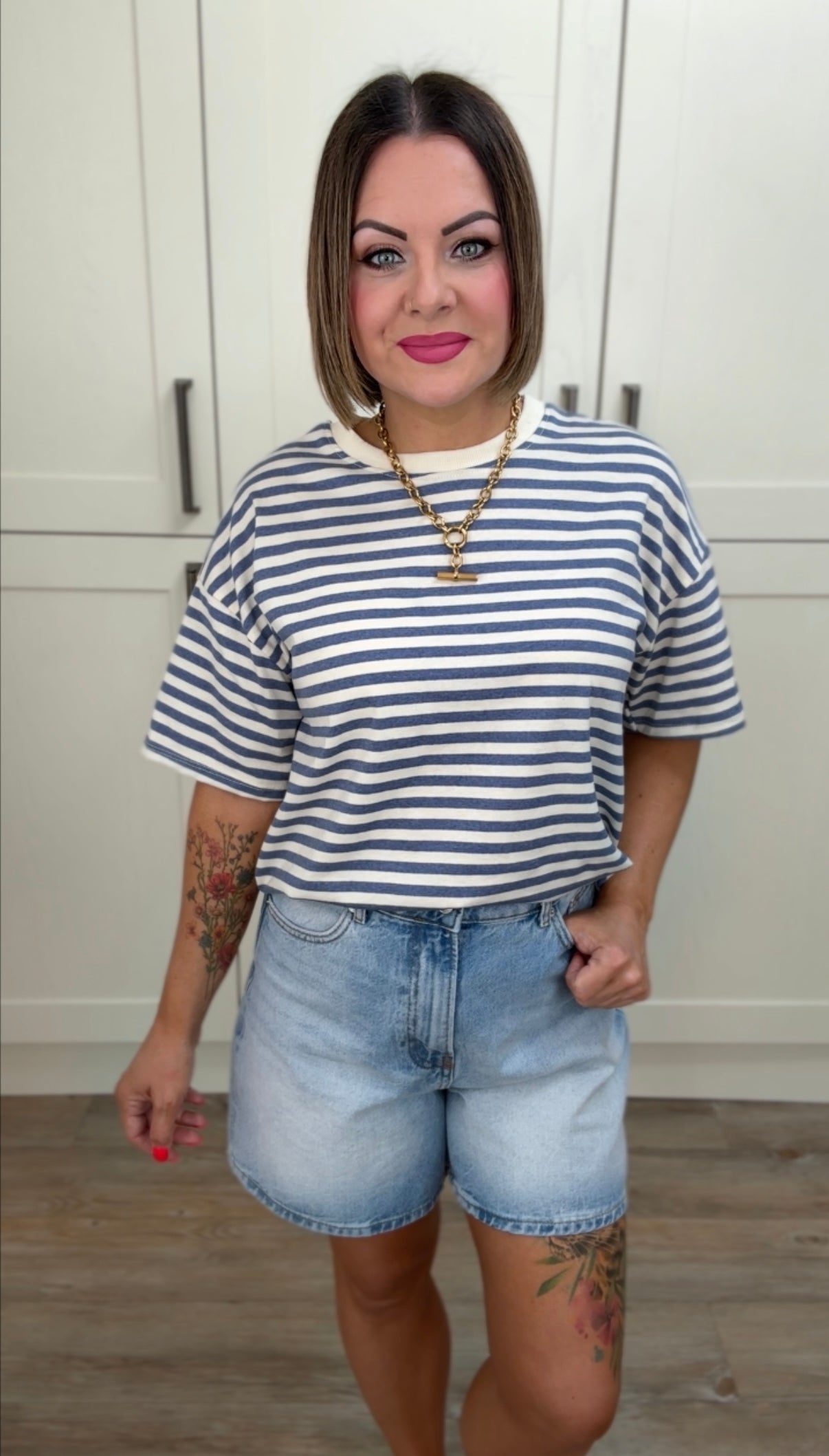 CANDY T SHIRT DENIM BLUE & CREAM *New