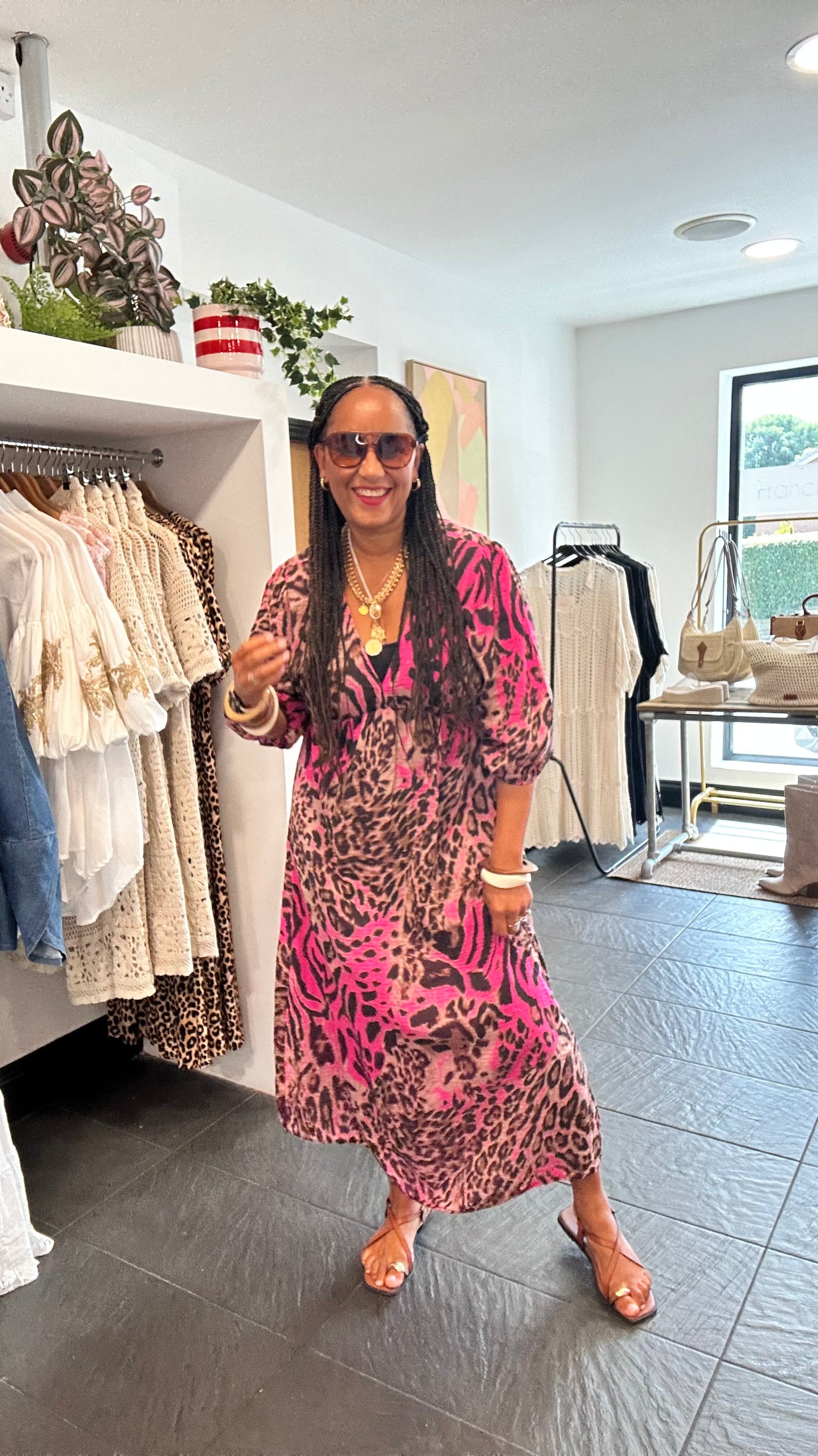 ROWNTREE TIGER & LEOPARD MAXI DRESS FUSCIA *New
