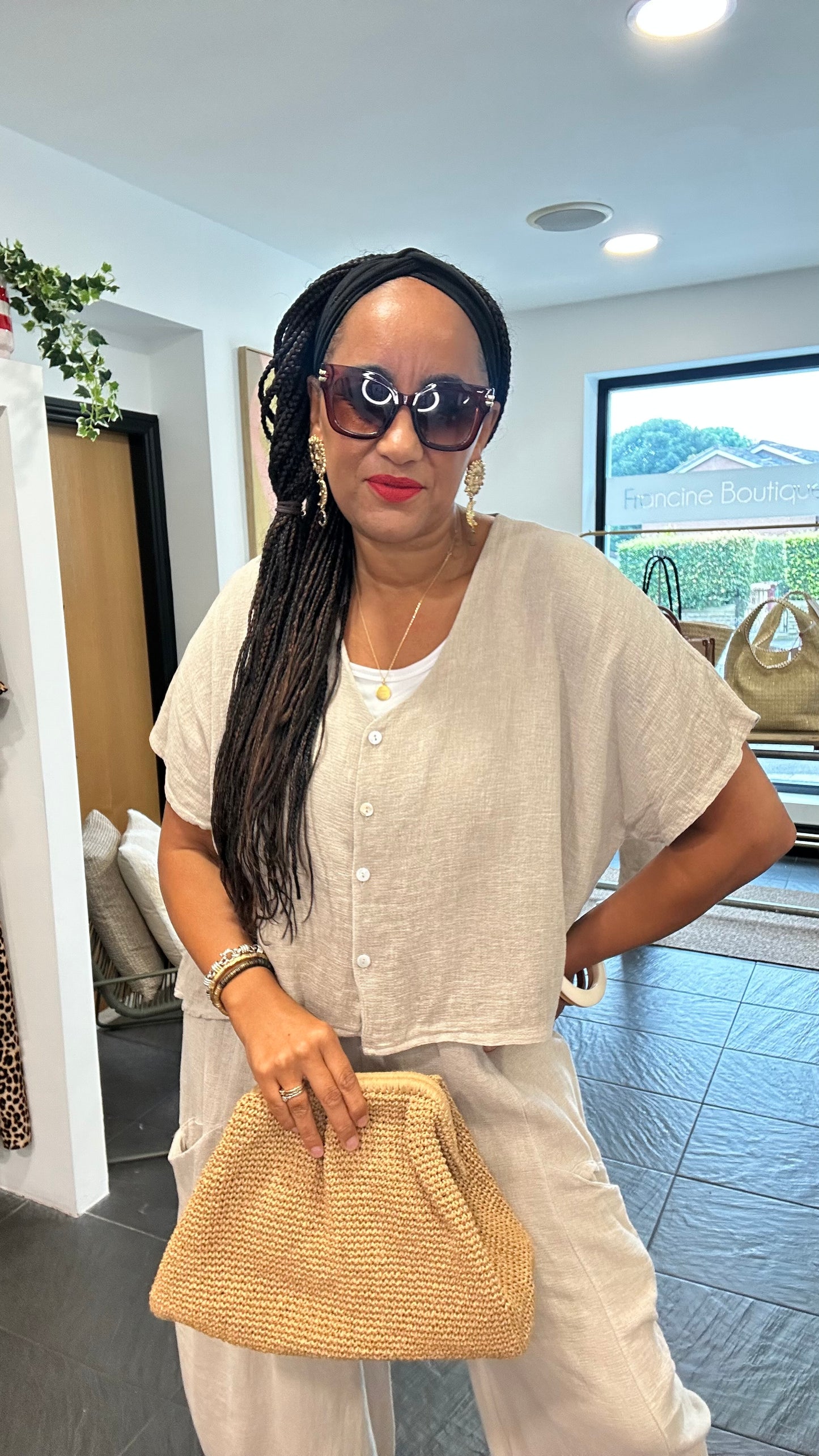 DERBY LINEN OVERSIZED BOXY TOP STONE