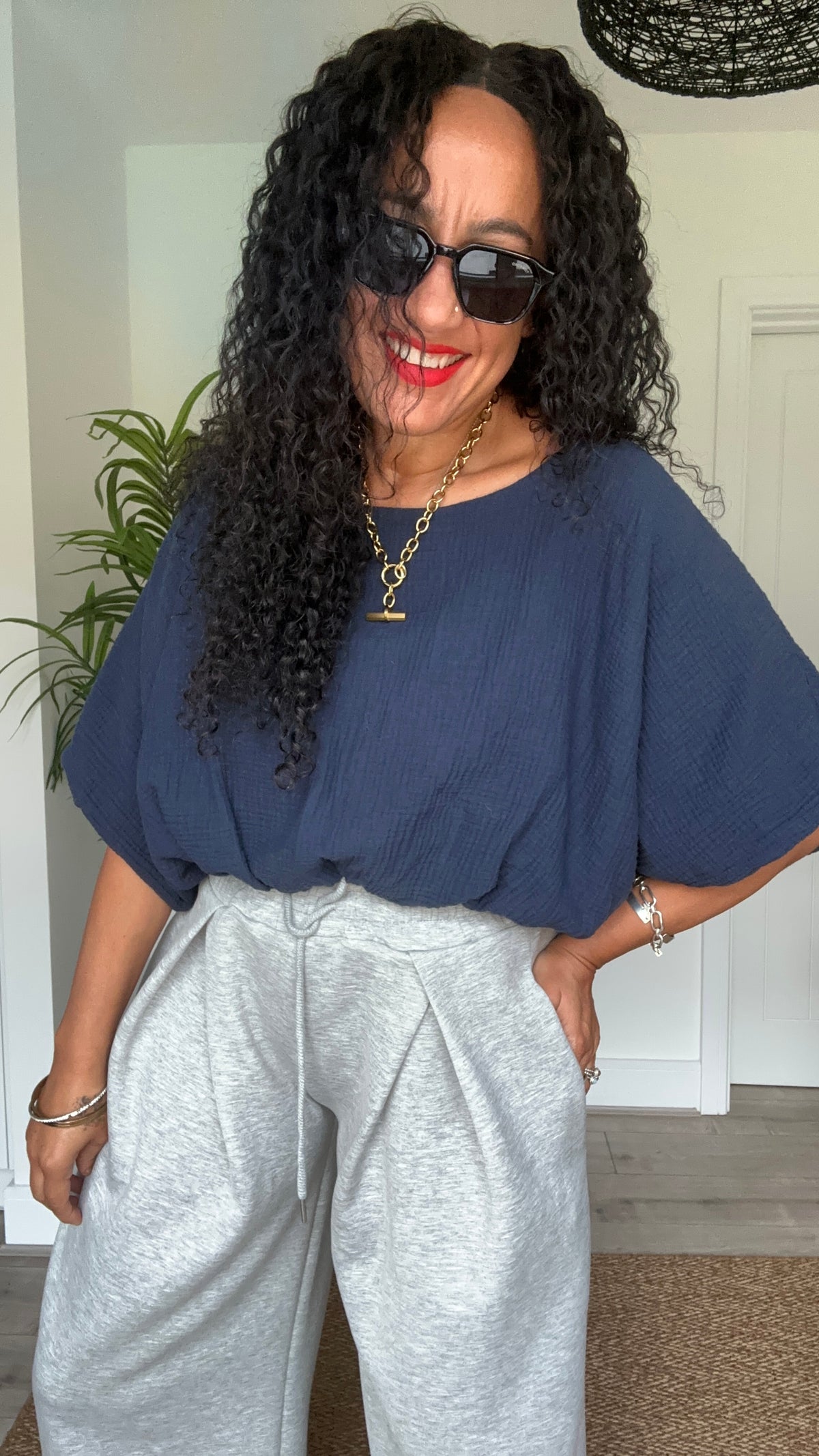 OJAY BUBBLE HEM CHEESECLOTH TOP NAVY BUY 1, GET 1 HALF PRICE 💗 CODE OJAY50