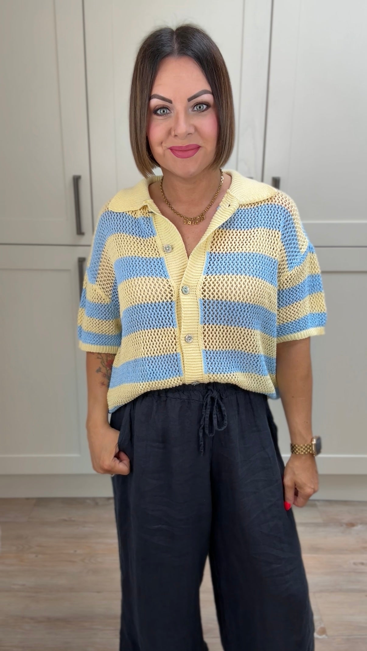 ALEXIS FISHERMAN KNIT CARDIGAN YELLOW & BLUE *New