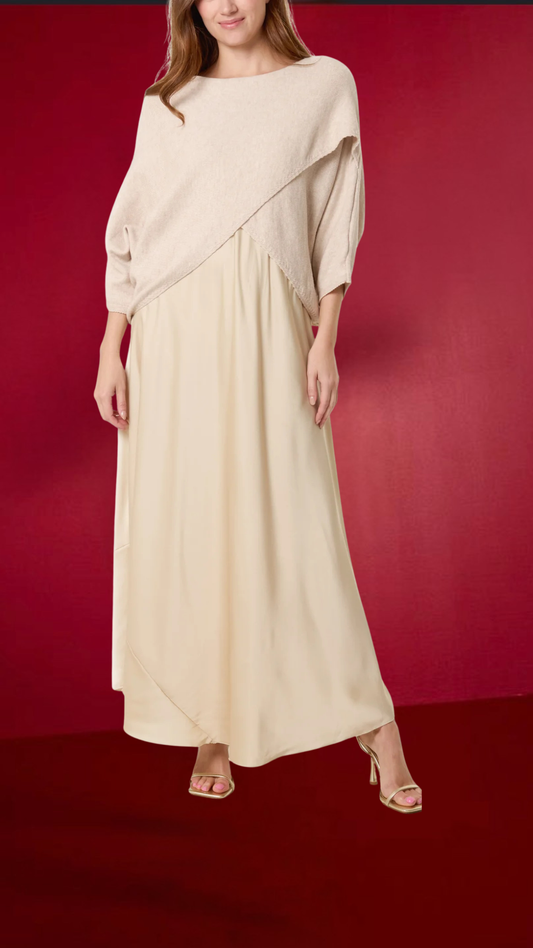 MABLE OPEN KNIT AND SATIN MAXI DRESS CHAMPAGNE *New