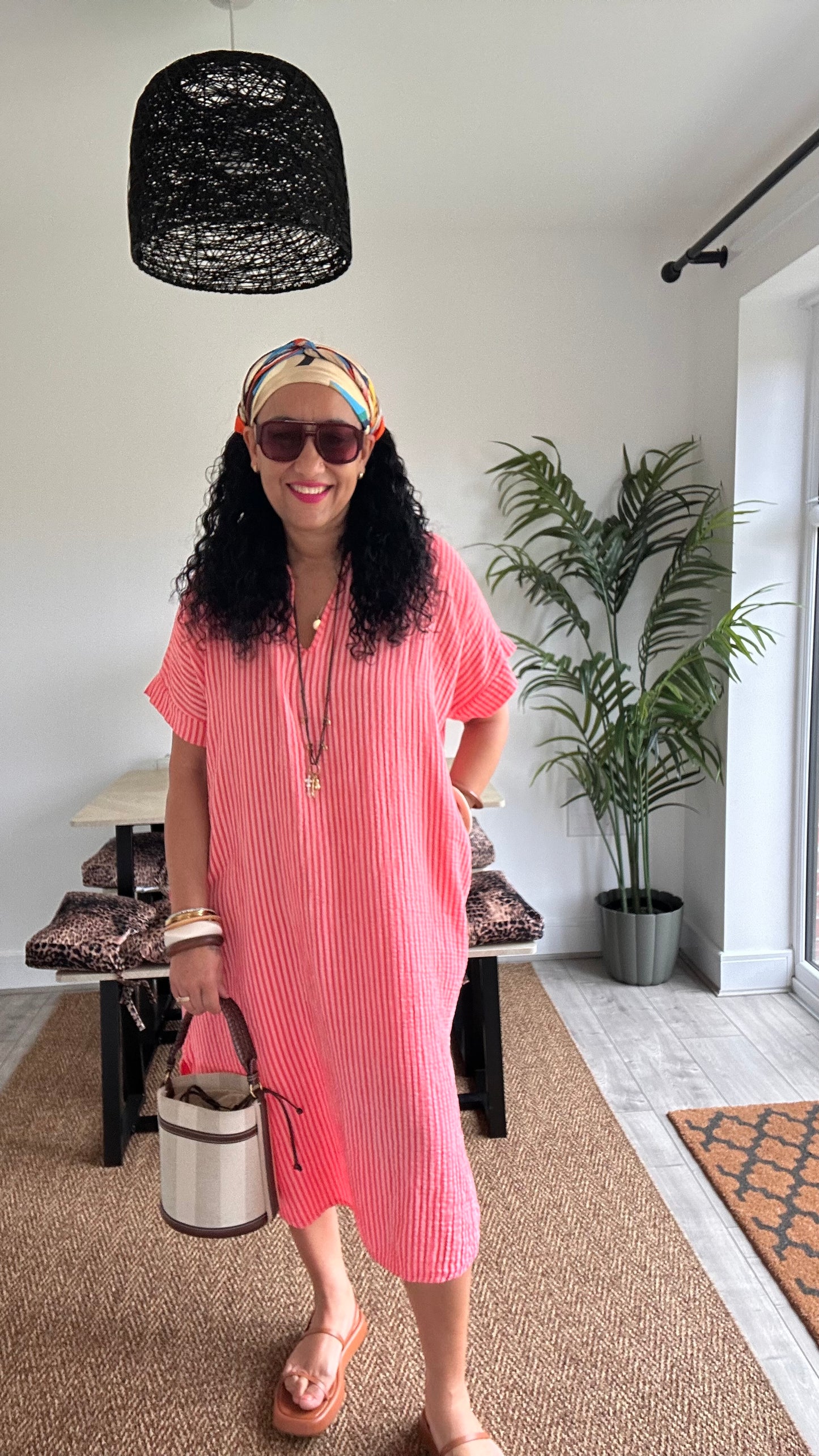 PRE ORDER TAYO STRIPED TUNIC SHIRT DRESS CORAL *New