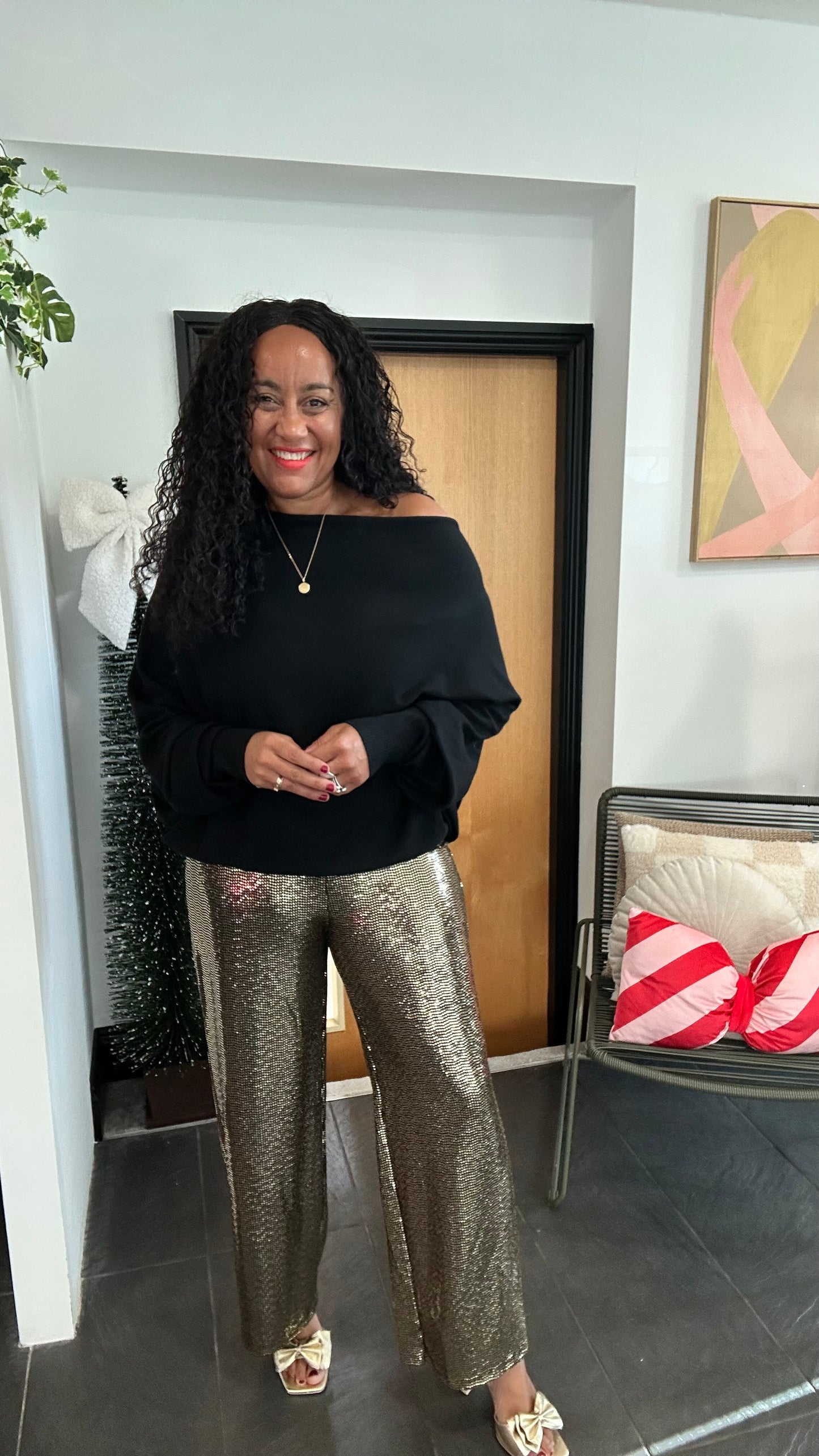 SALE VICKY SEQUIN WIDE LEG TROUSERS BRILLIANT GOLD *New