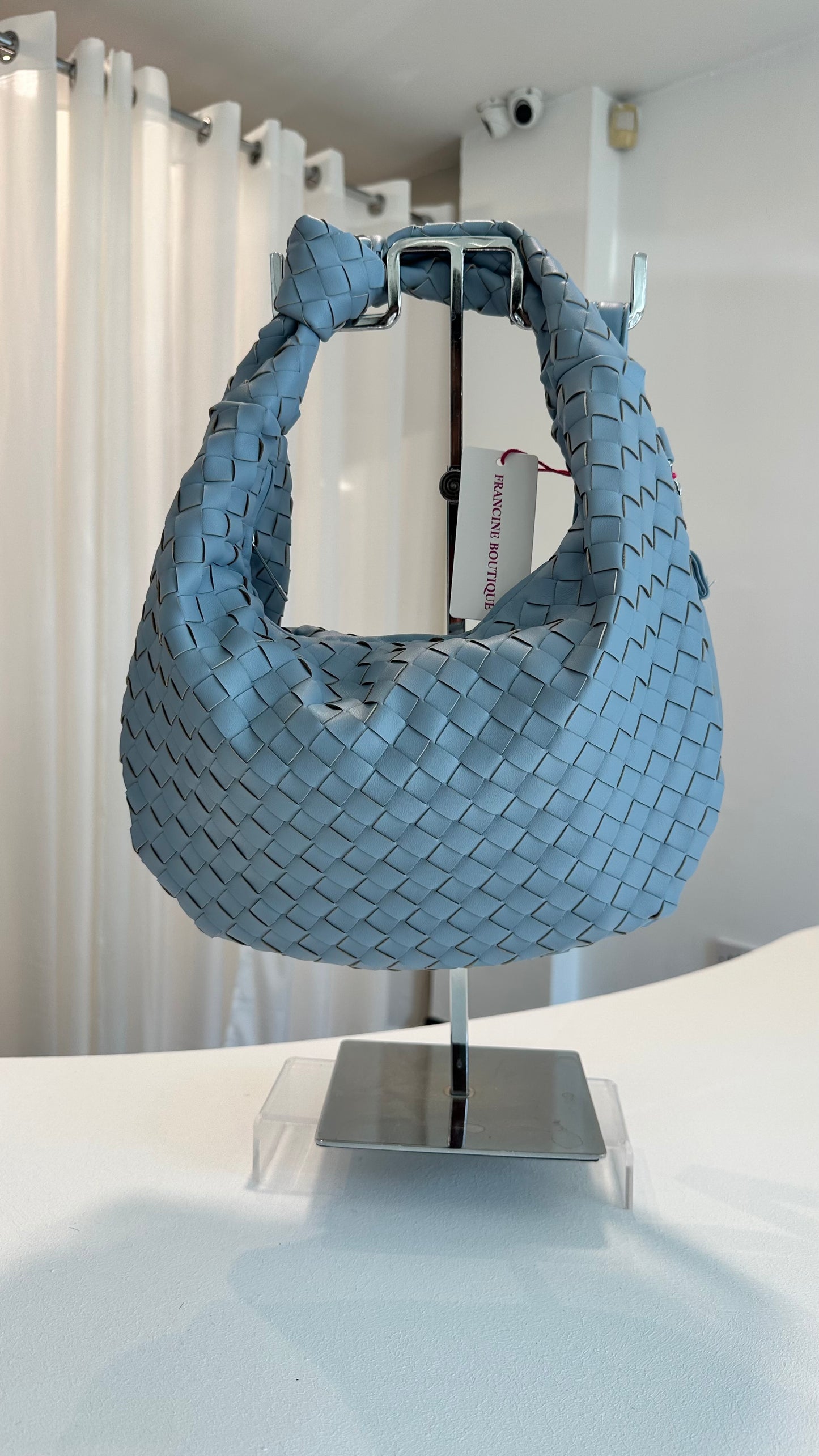 LATTICE HALF MOON CROSS BODY BAG DUCK EGG BLUE *New