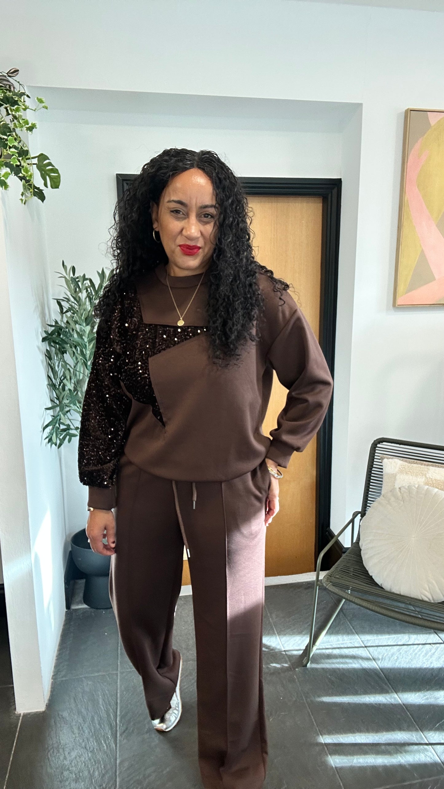 SHELBY SEQUIN STAR COORD SET BROWN *New