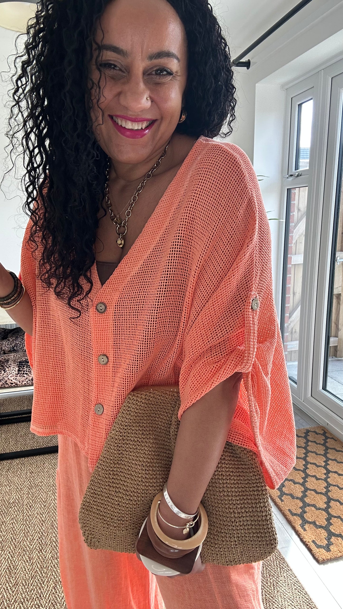 DERBY WAFFLE CARDIGAN ORANGE *New