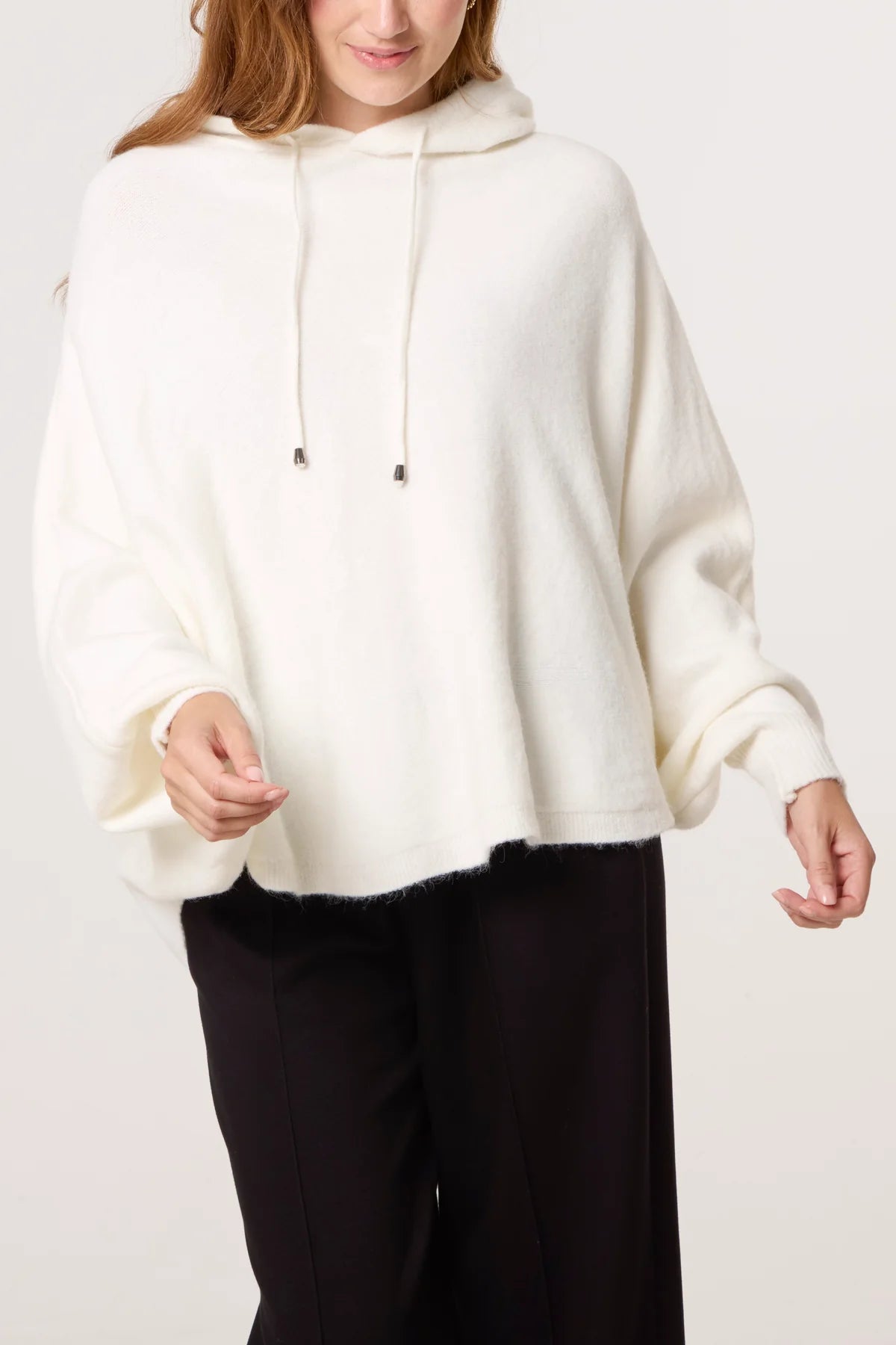 PUFF SLEEVE BOXY KNIT HOODIE IVORY *New