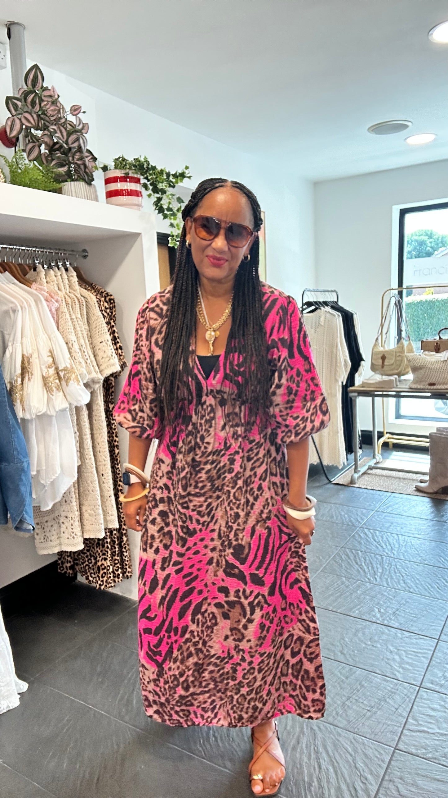 ROWNTREE TIGER & LEOPARD MAXI DRESS FUSCIA *New