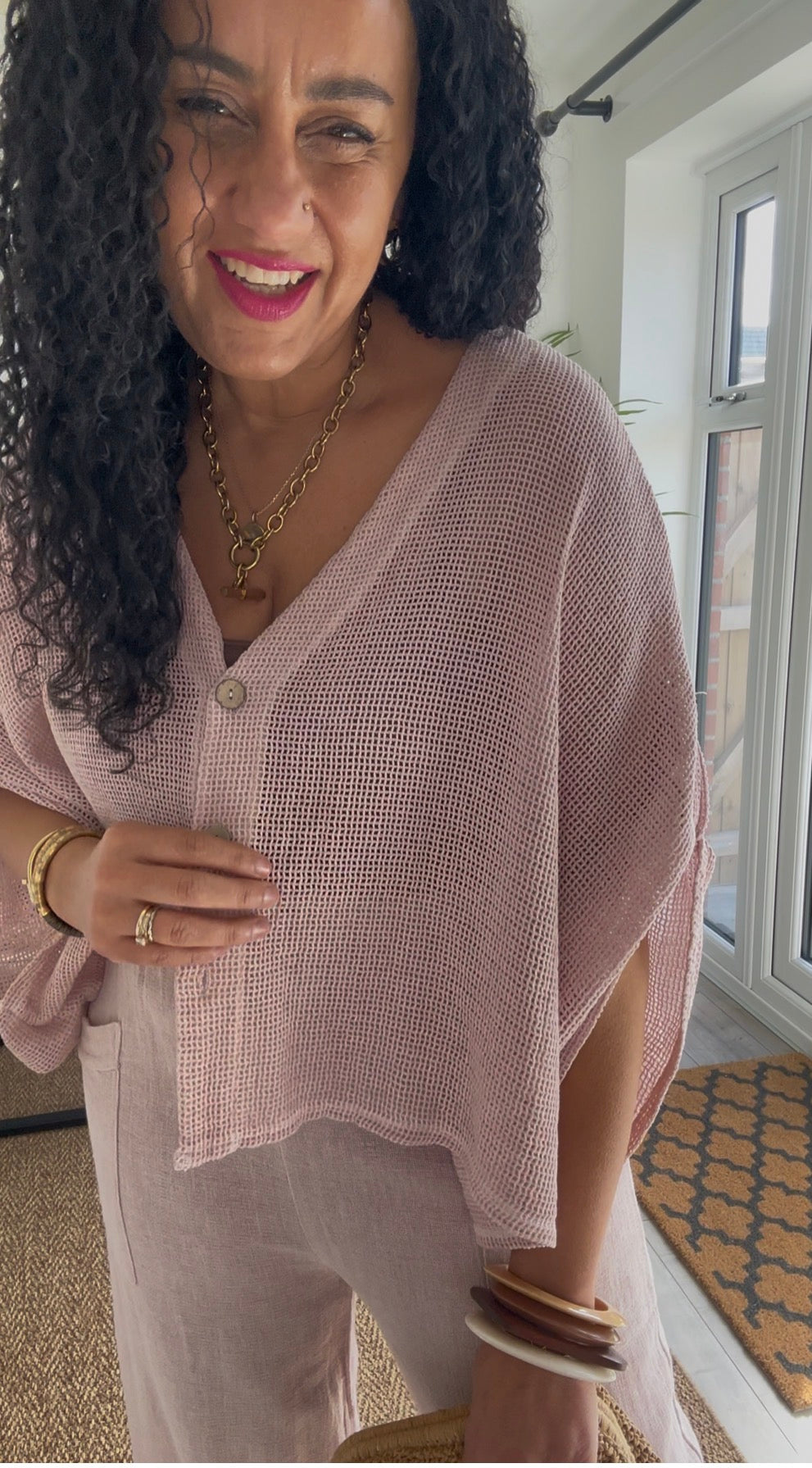 DERBY WAFFLE CARDIGAN BLUSH *New