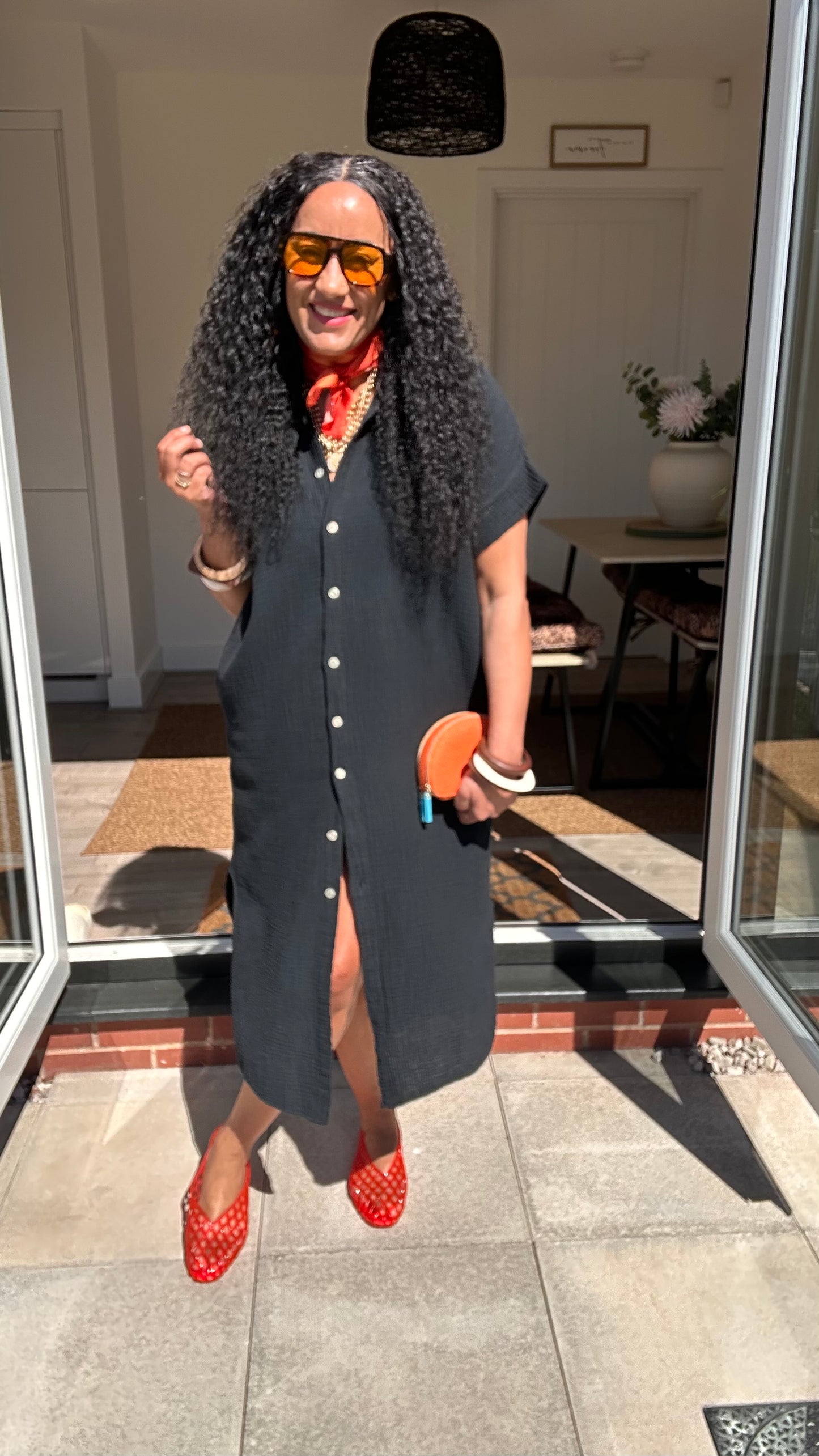 TAYO CHEESECLOTH SHIRT DRESS BLACK *New