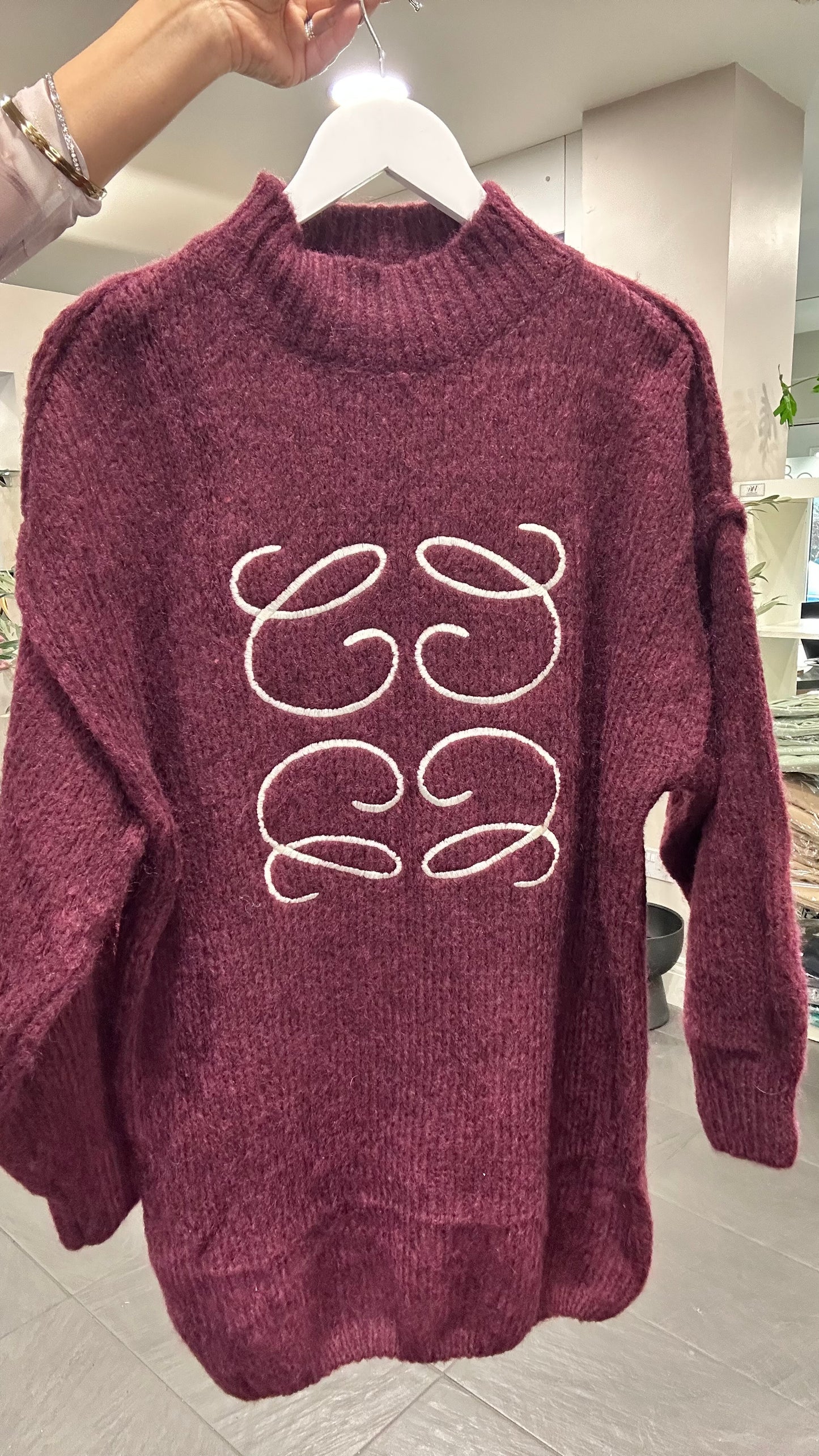 SALE EVIE EMBROIDERY STITCH JUMPER BURGUNDY