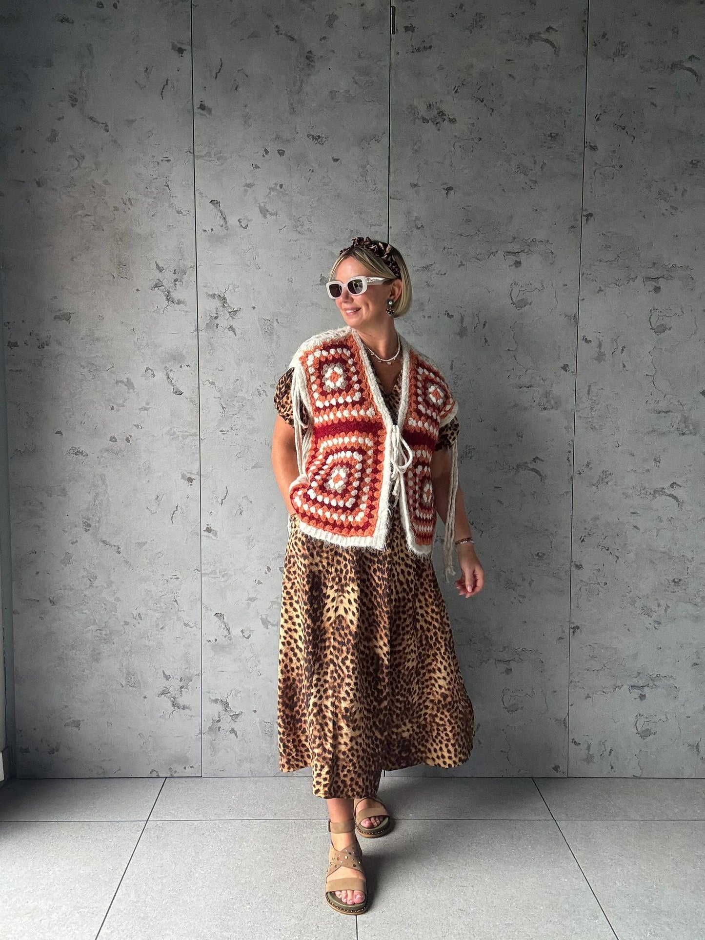 NAVAJO TASSEL OVERSIZED WAISTCOAT CREAM & TERRACOTTA *New