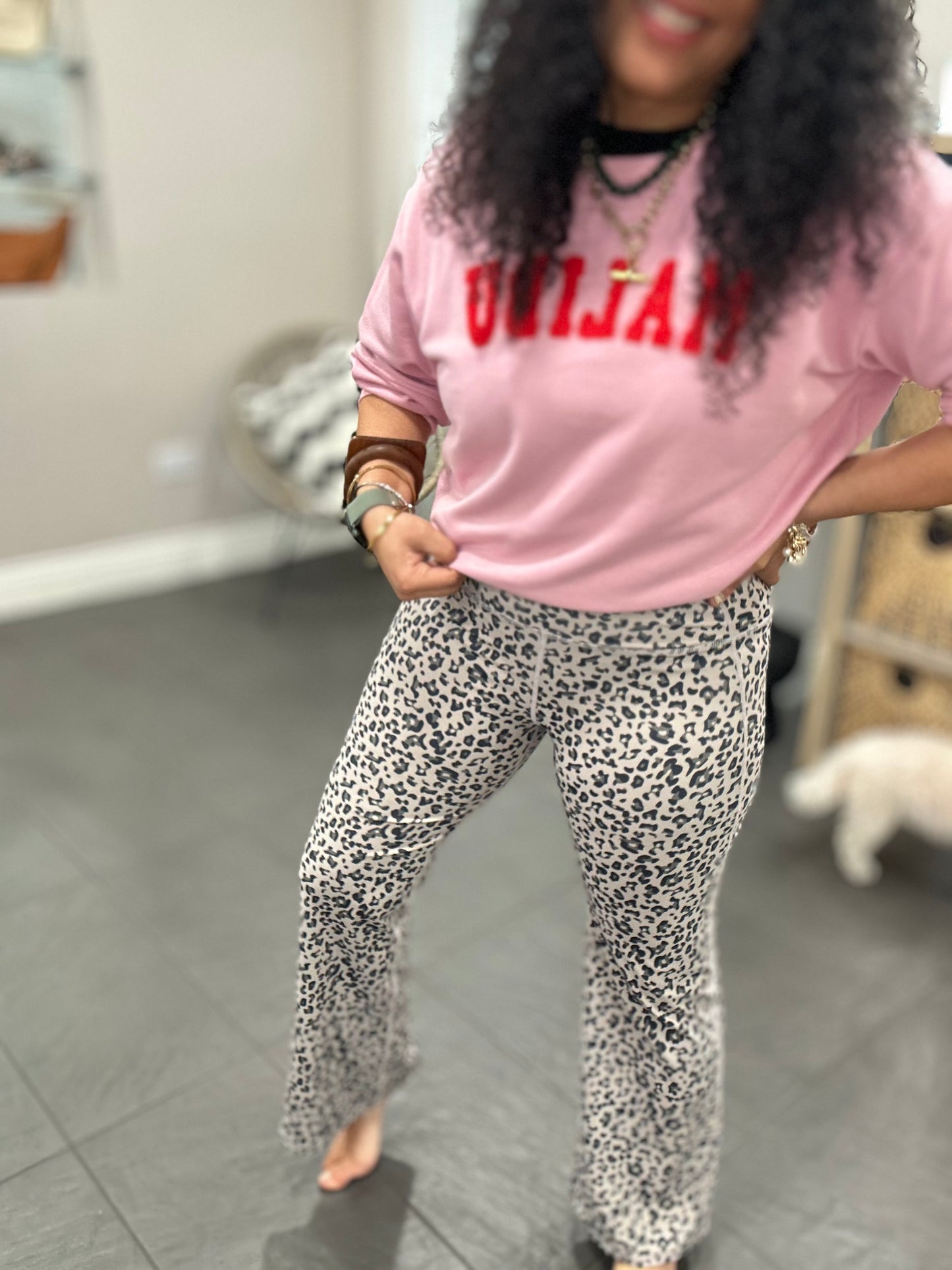 LUAN LEOPARD SKINNY KICK FLARE LEGGINGS MAUVE & NAVY *New