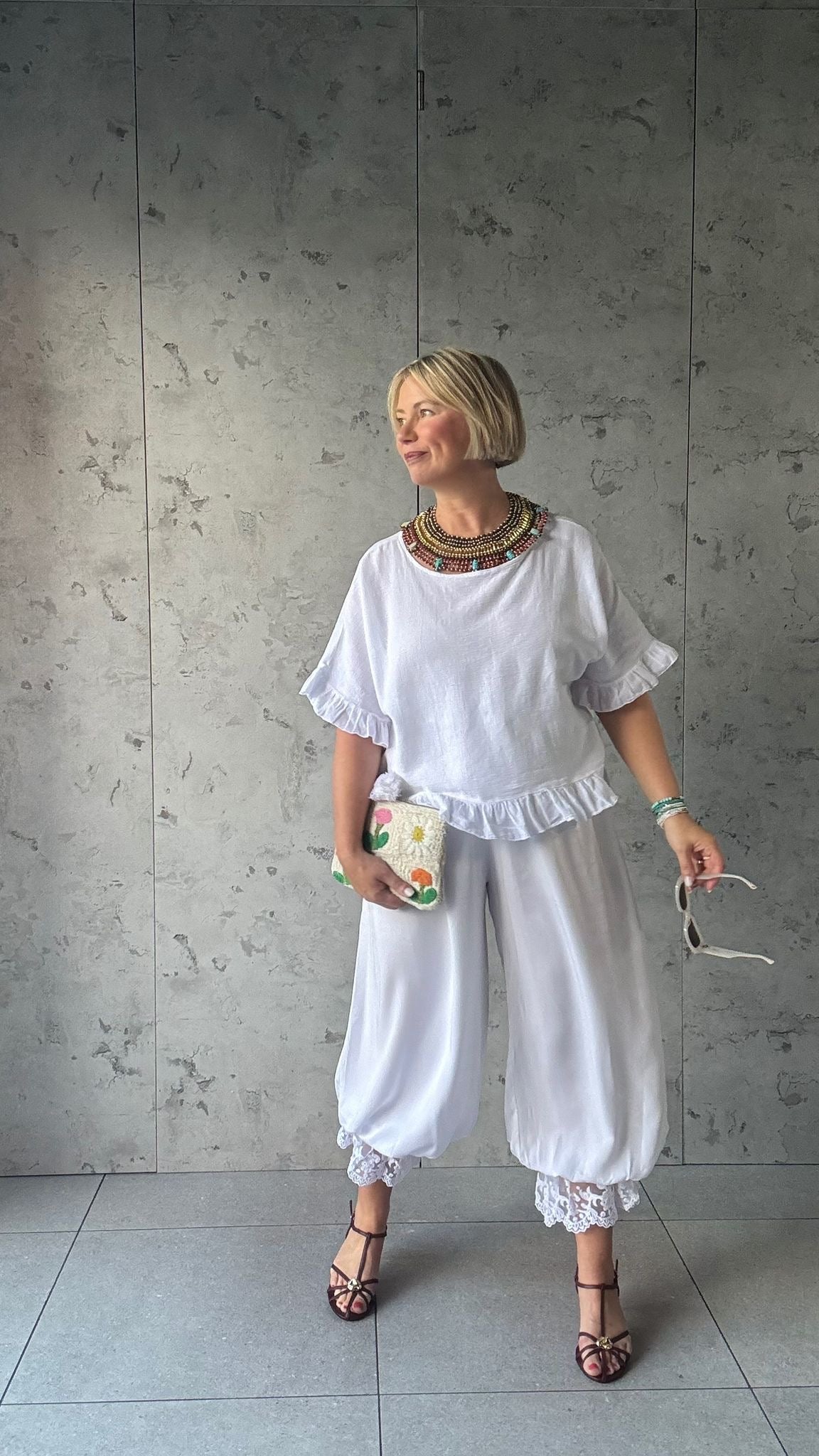 SALE ZURI LACE CUFF BLOOMERS TROUSERS WHITE