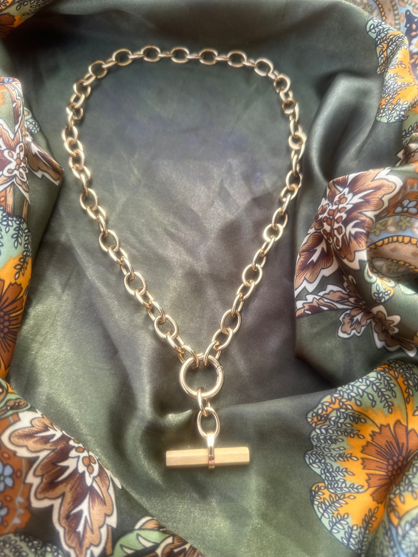 LUXURIOUS T-BAR LINK NECKLACE CHAIN GOLD *New