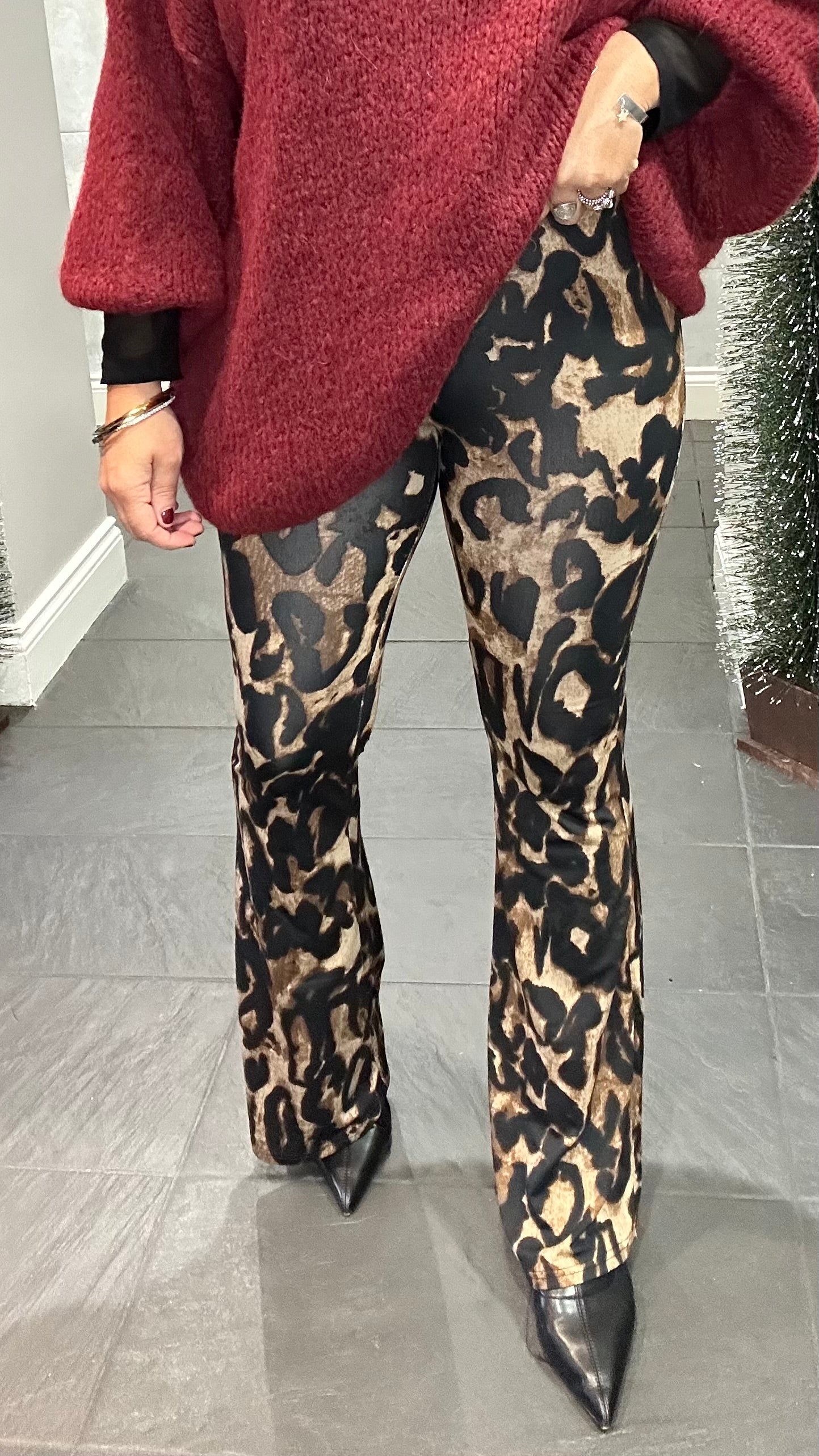 MARBLE LEOPARD KICK FLARES