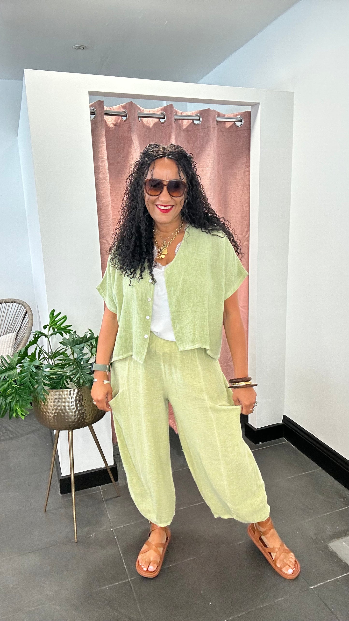 DERBY LINEN BARREL LEG BOTTOMS APPLE GREEN 🍏 *New