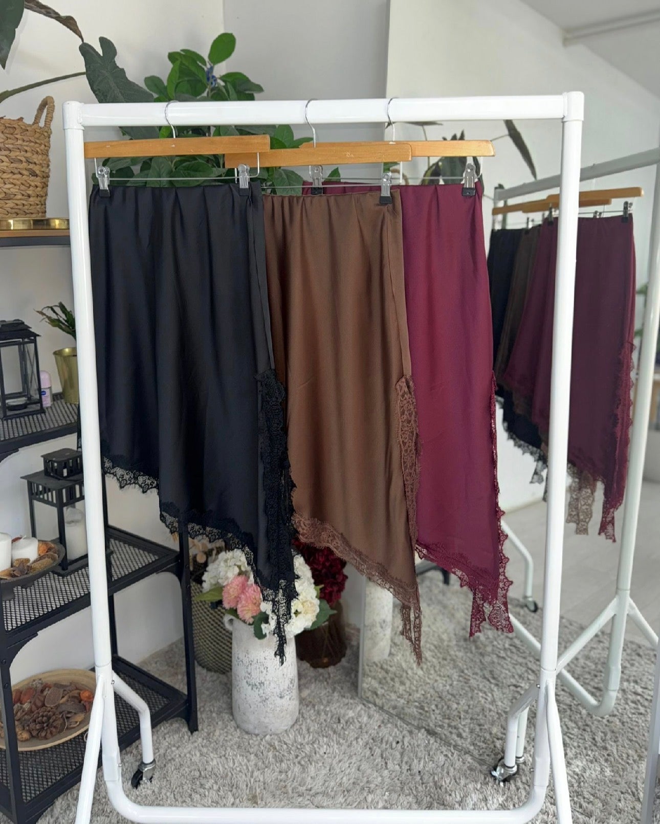 SALE PENNY LACE TRIM ASYMMETRIC SATIN FEEL SKIRT DEEP BROWN