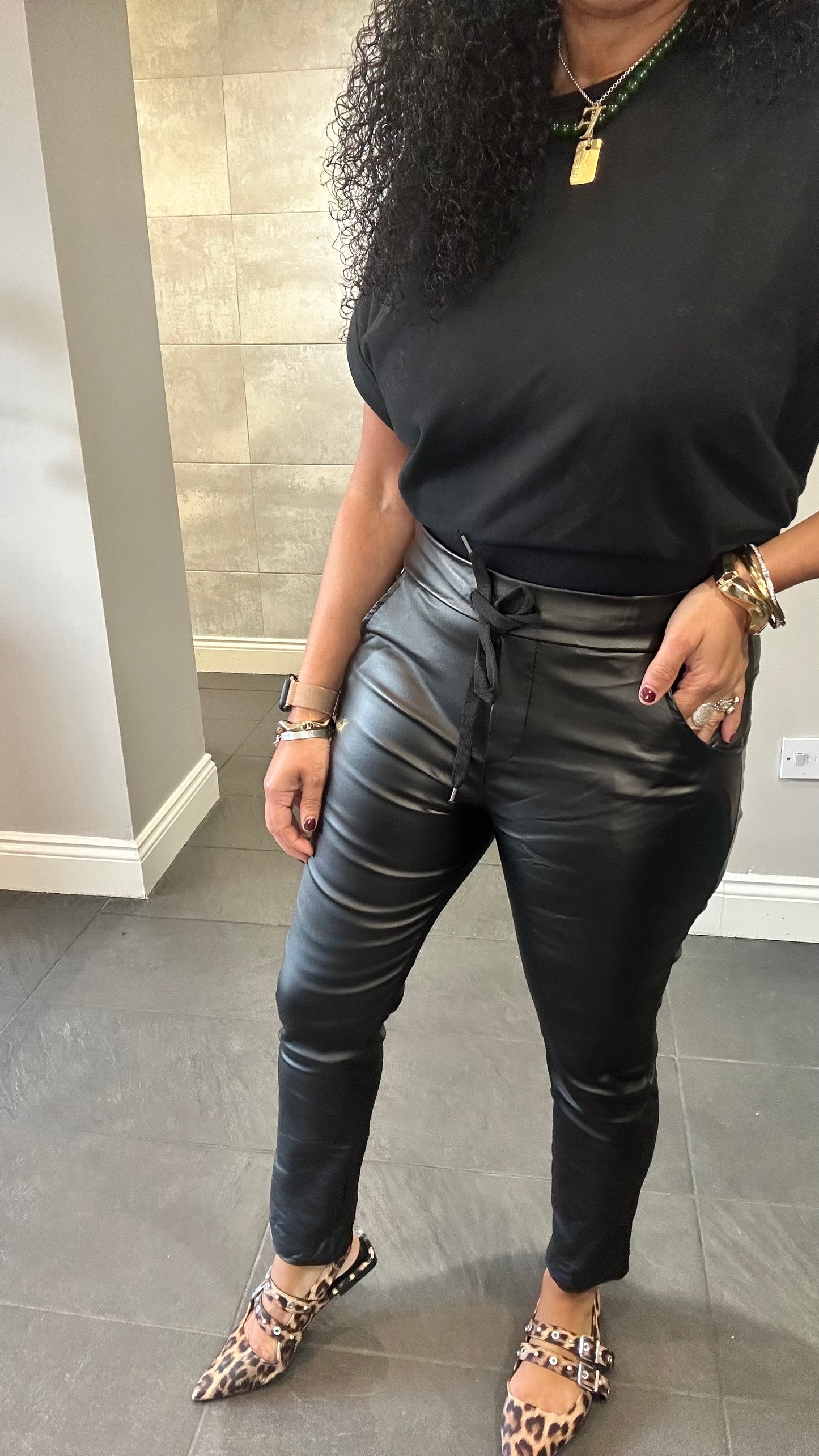 SALE JULIA STRETCH FAUX LEATHER JOGGERS BLACK