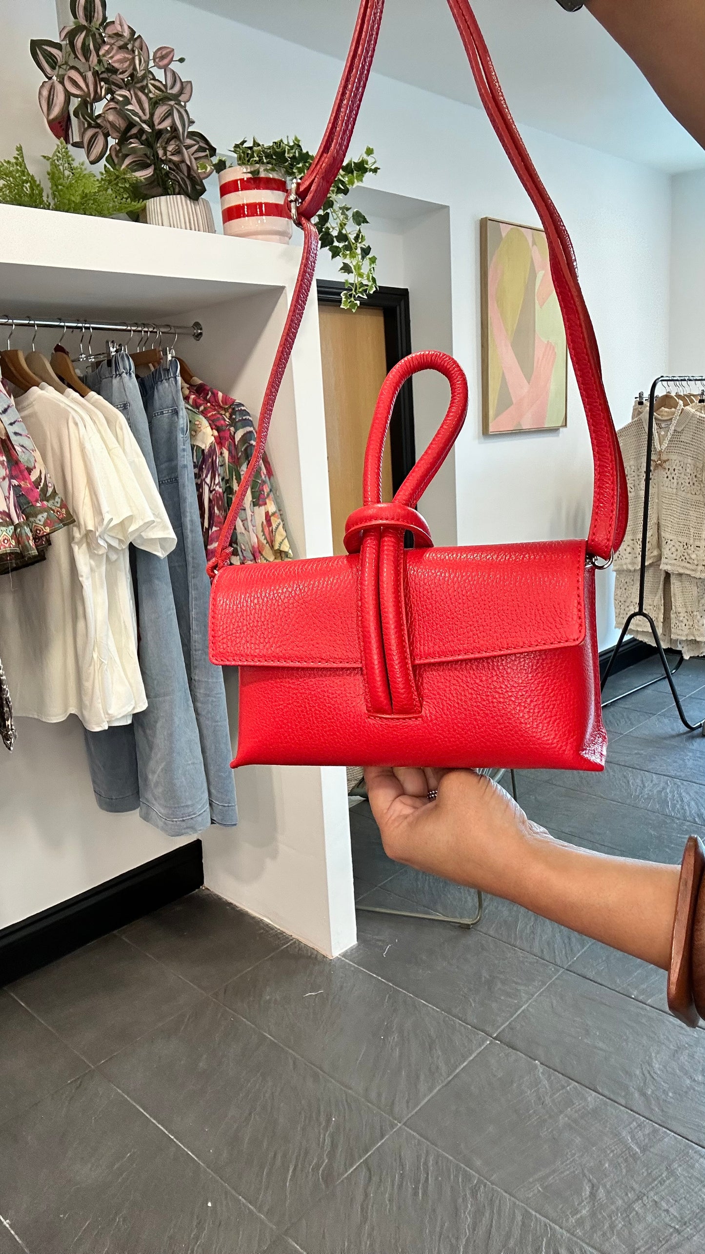 LIDO RED LEATHER CROSS BODY CLUTCH *New