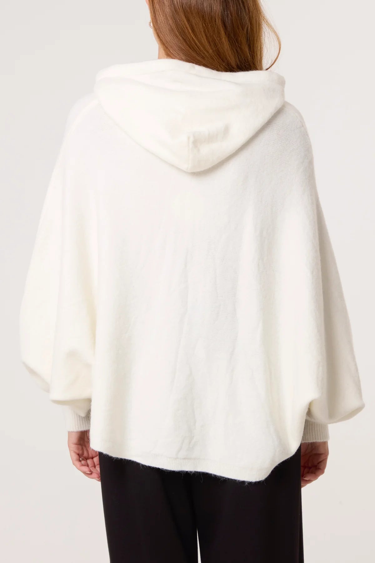 PUFF SLEEVE BOXY KNIT HOODIE IVORY *New