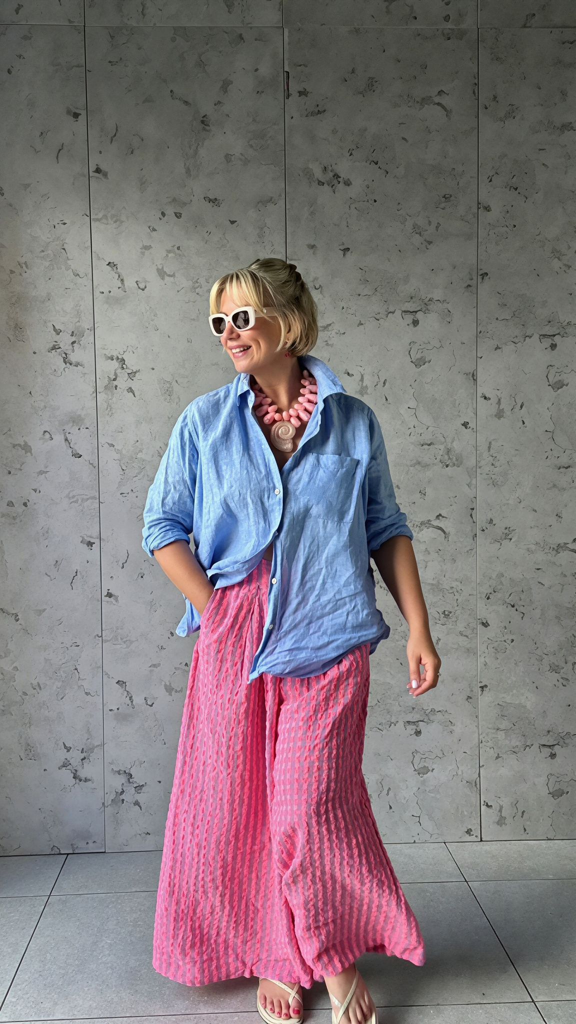 IBIZA PERRIE GINGHAM TROUSERS BLUE & PINK *New