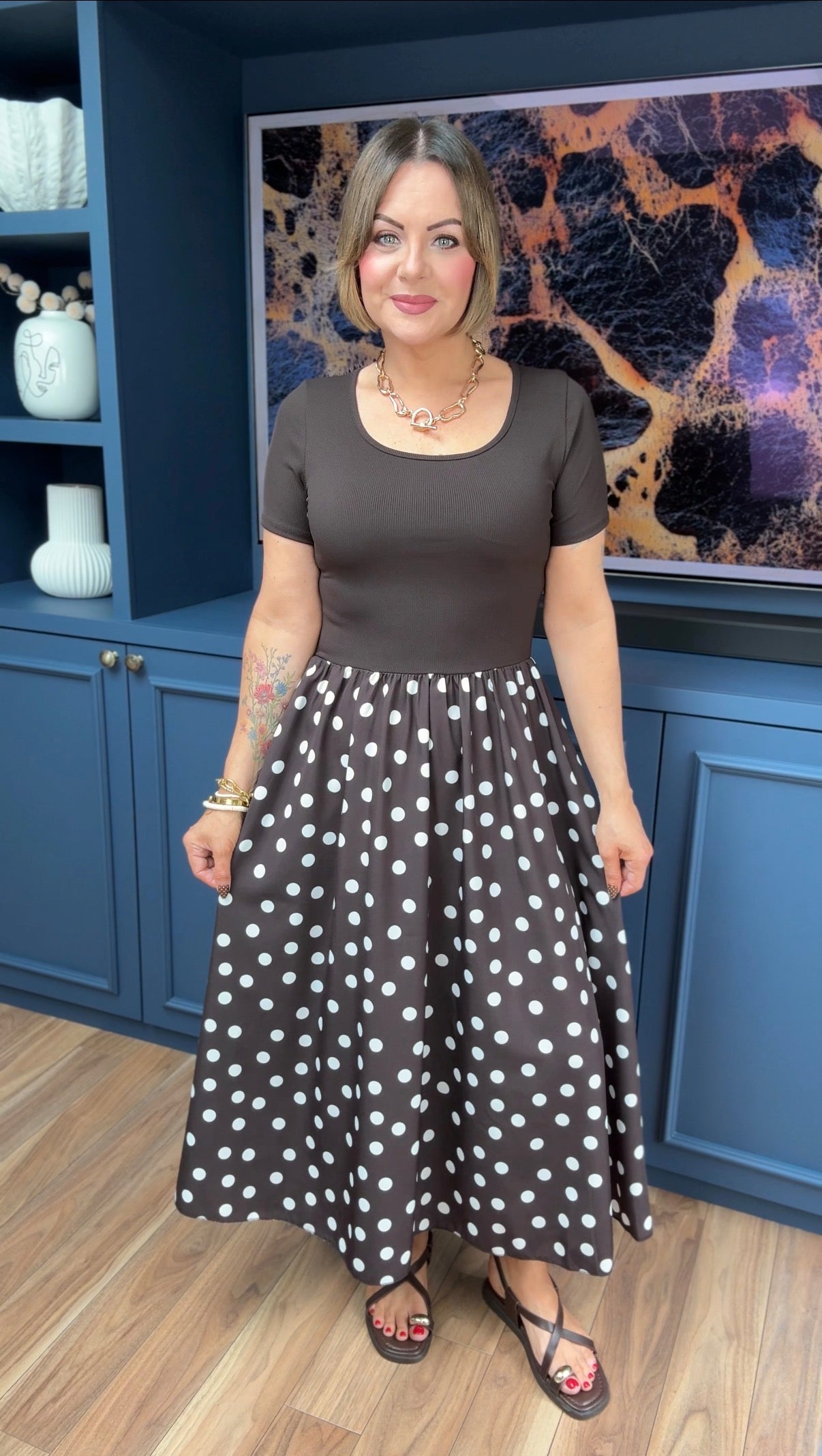 LOVIKA POLKA DOT T-SHIRT DRESS BROWN *New