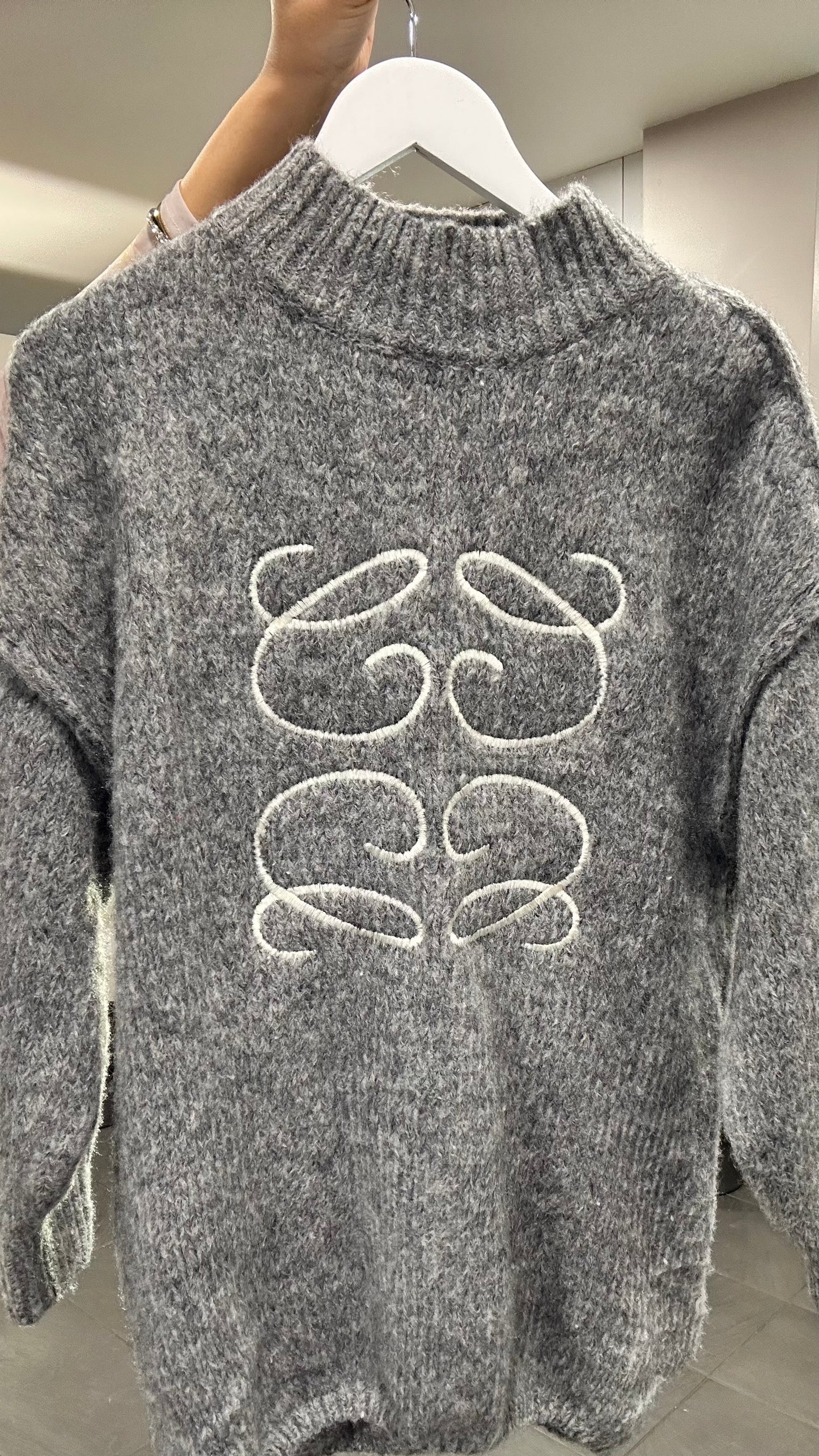 SALE EVIE EMBROIDERY STITCH OVERSIZED JUMPER GREY