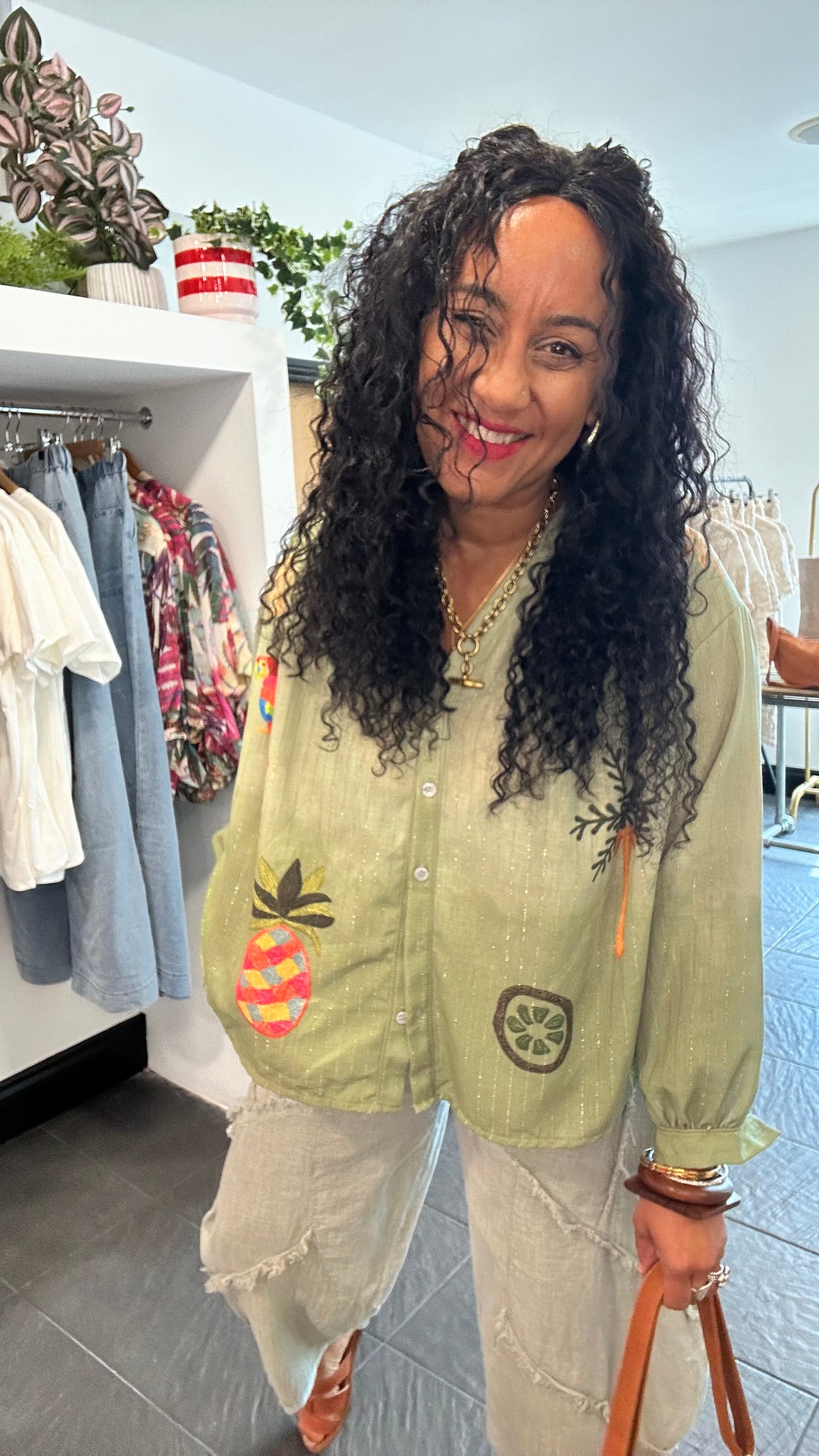 SALE FUN & FRUITY 🍍TROPICAL BLOUSE OLIVE GREEN