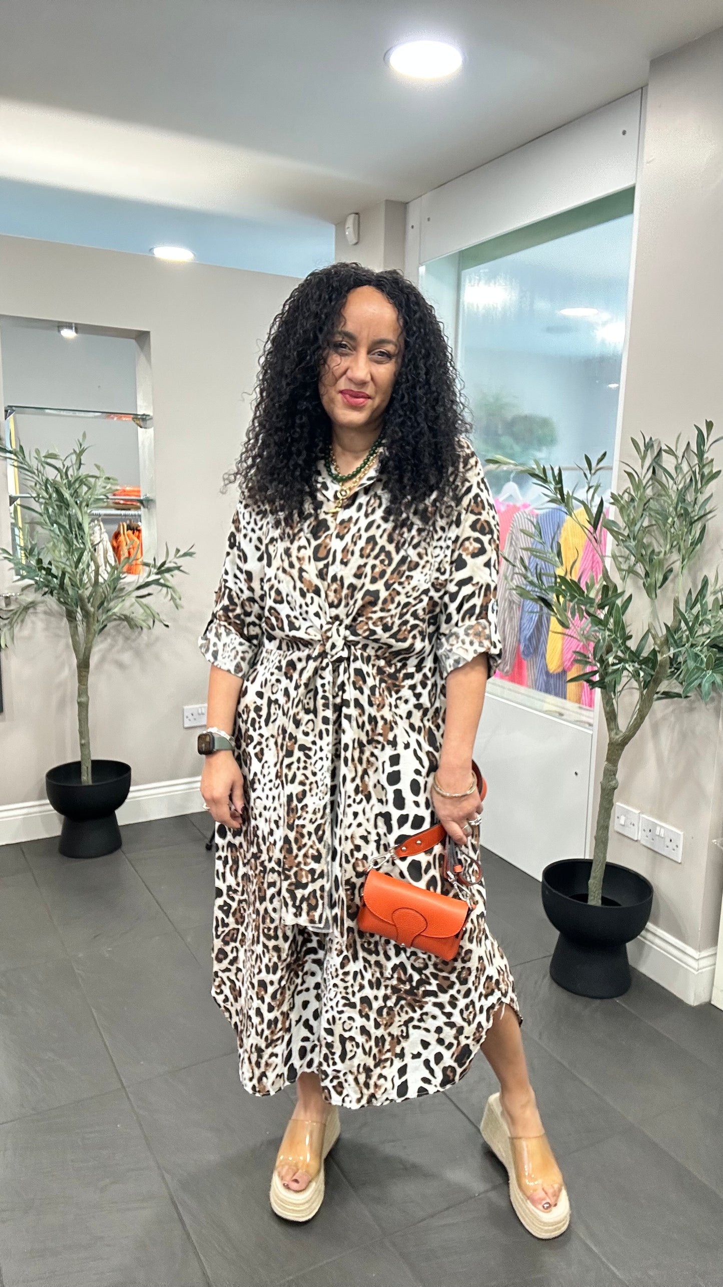 SALE CHIC TRADITIONAL LEOPARD PRINT TIE-FRONT MIDAXI DRESS