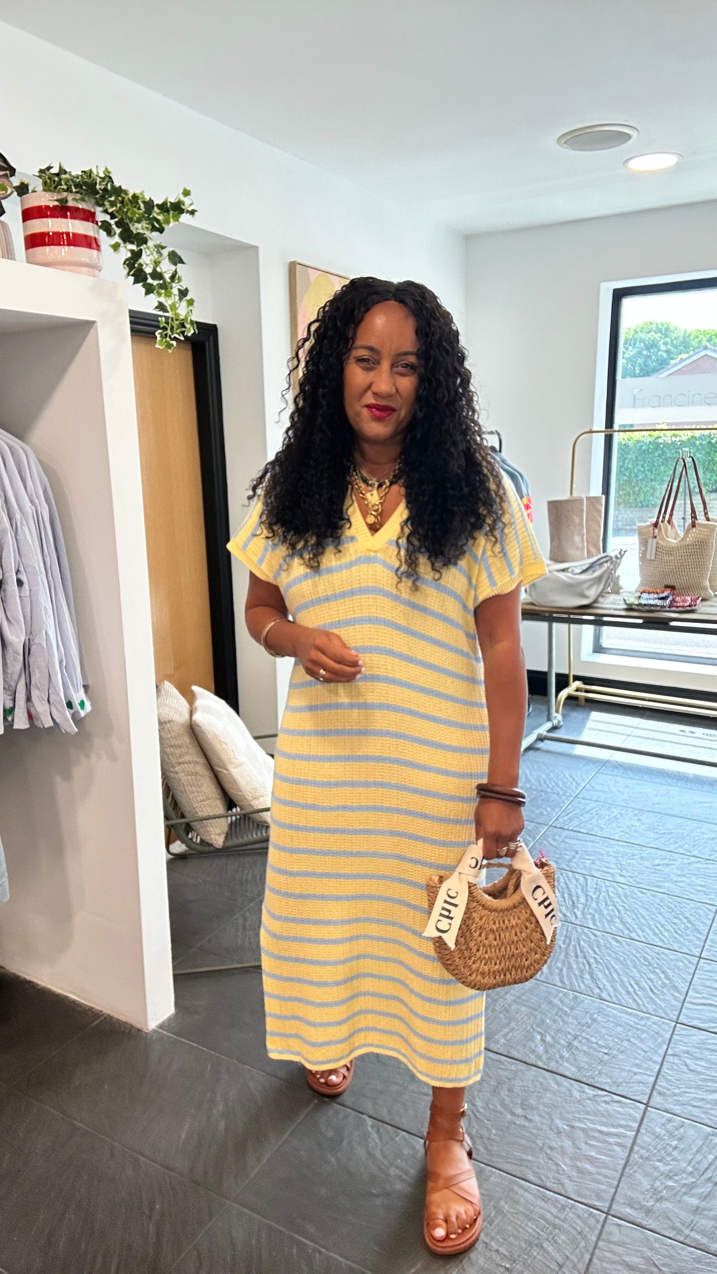 BECKS STRIPED KNITTED DRESS LEMON *New