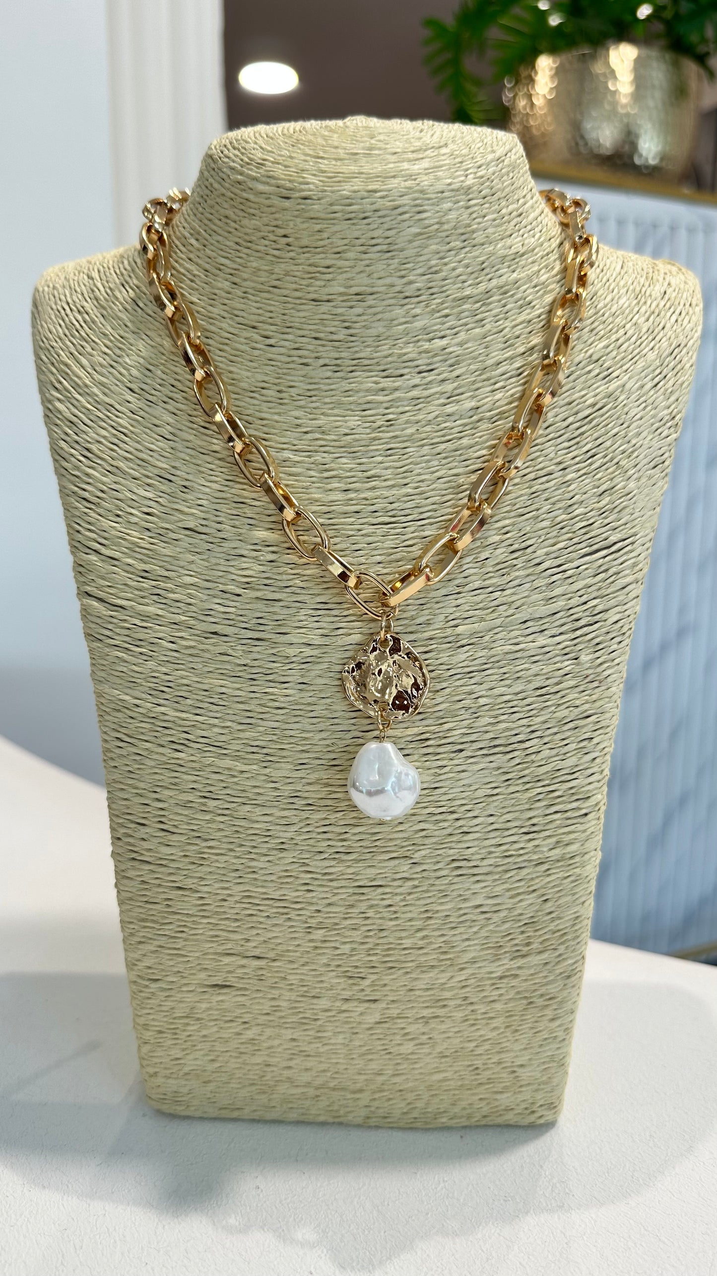 D&X PEARL AND COIN LINK CHAIN GOLD