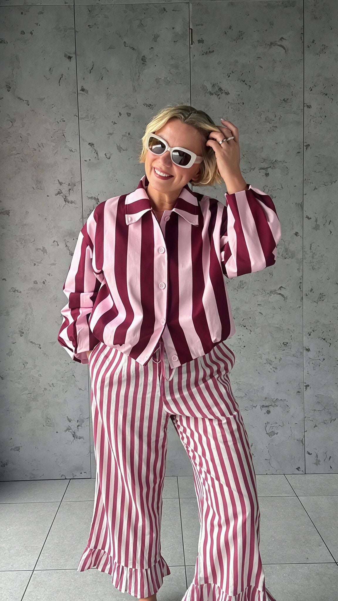 CANDY STRIPE DENIM JACKET BURGUNDY & PINK *New