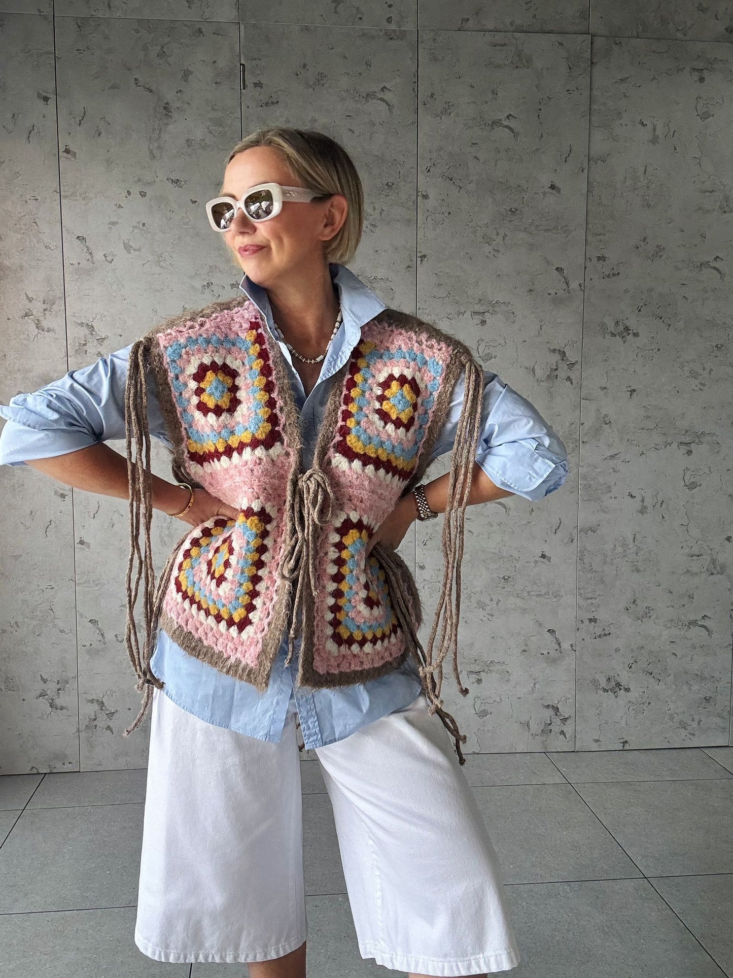 NAVAJO TASSEL OVERSIZED WAISTCOAT TAUPE & BLUSH *New