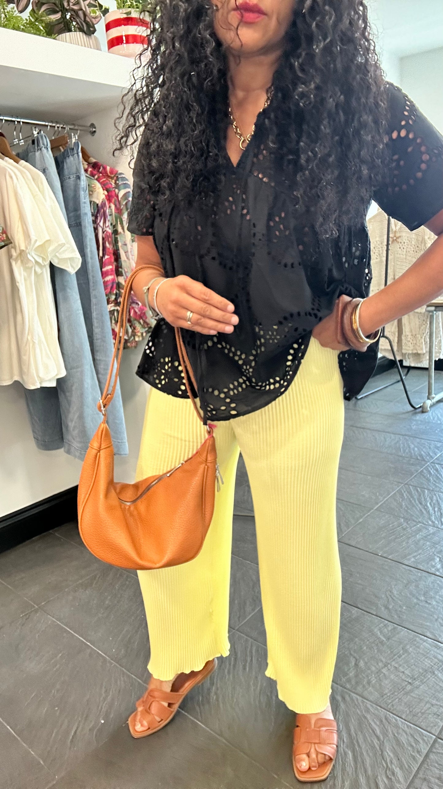 SALE TRISHA PLEATED WIDE LEG TROUSERS YELLOW