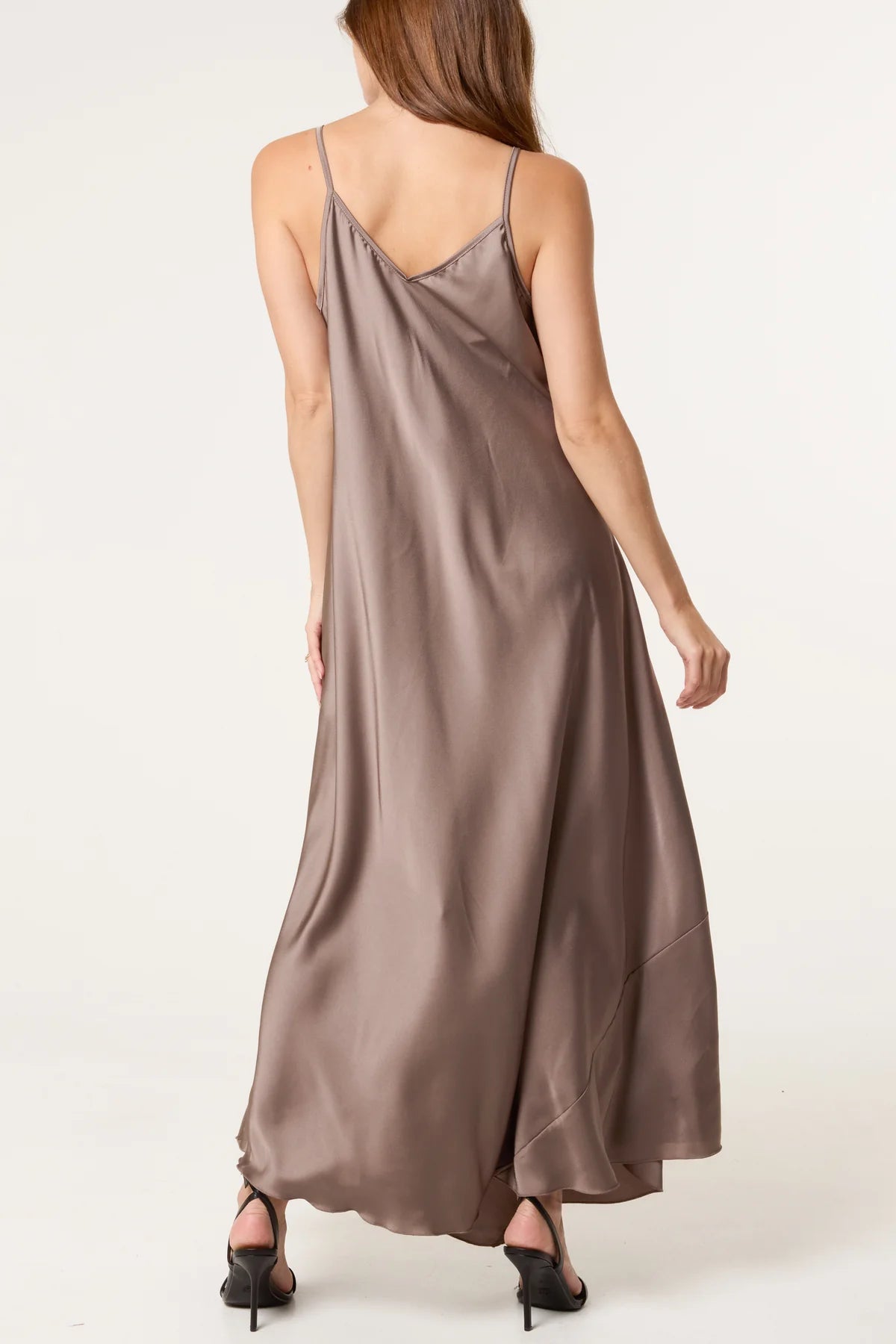 MABLE OPEN KNIT AND SATIN MAXI DRESS MOCHA *New