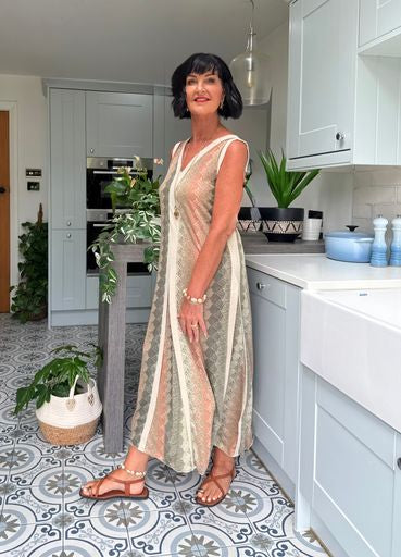SAFI WOVEN MAXI DRESS GREEN & CREAM *New