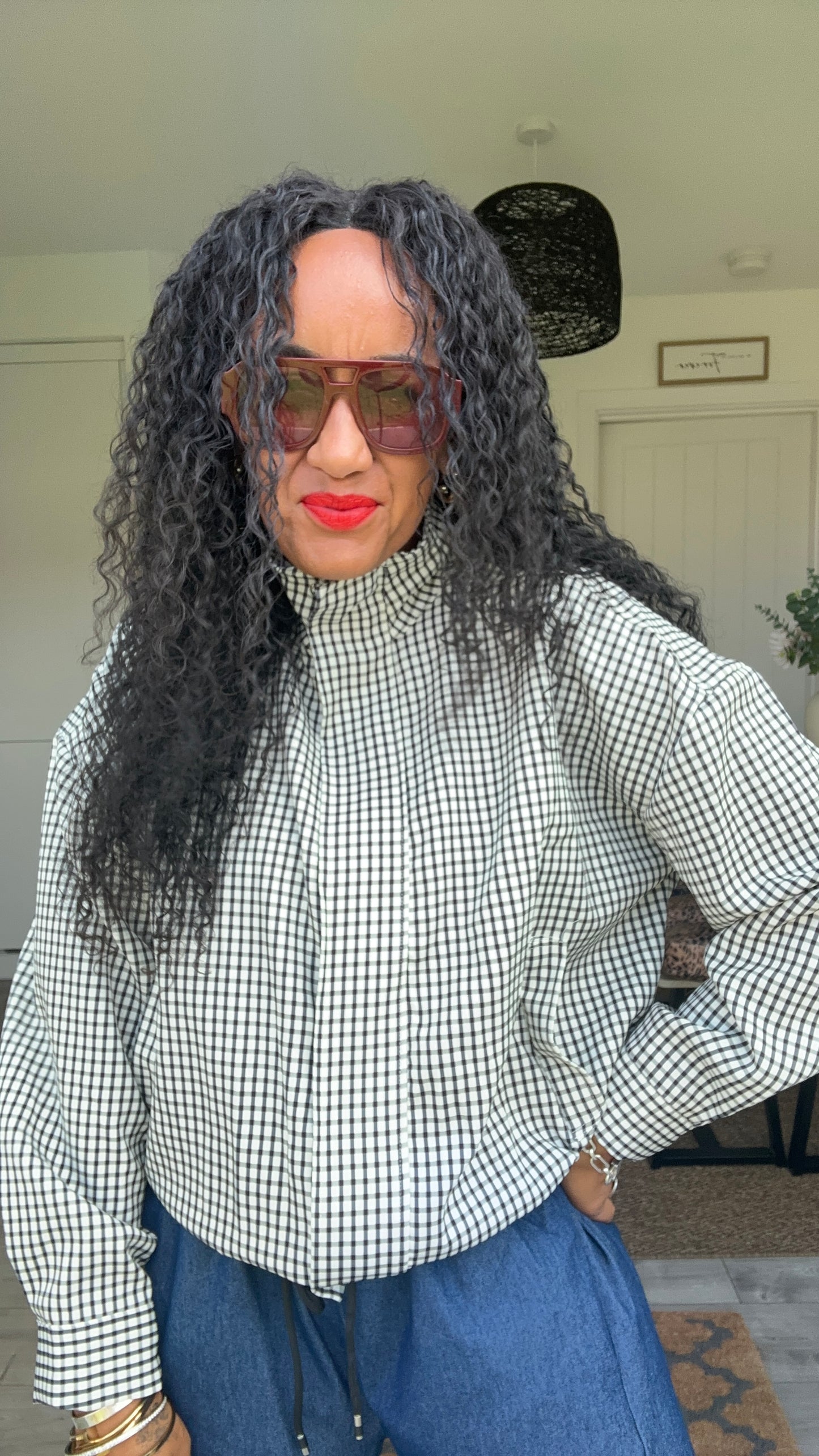 AVA GINGHAM BOMBER JACKET BLACK *New