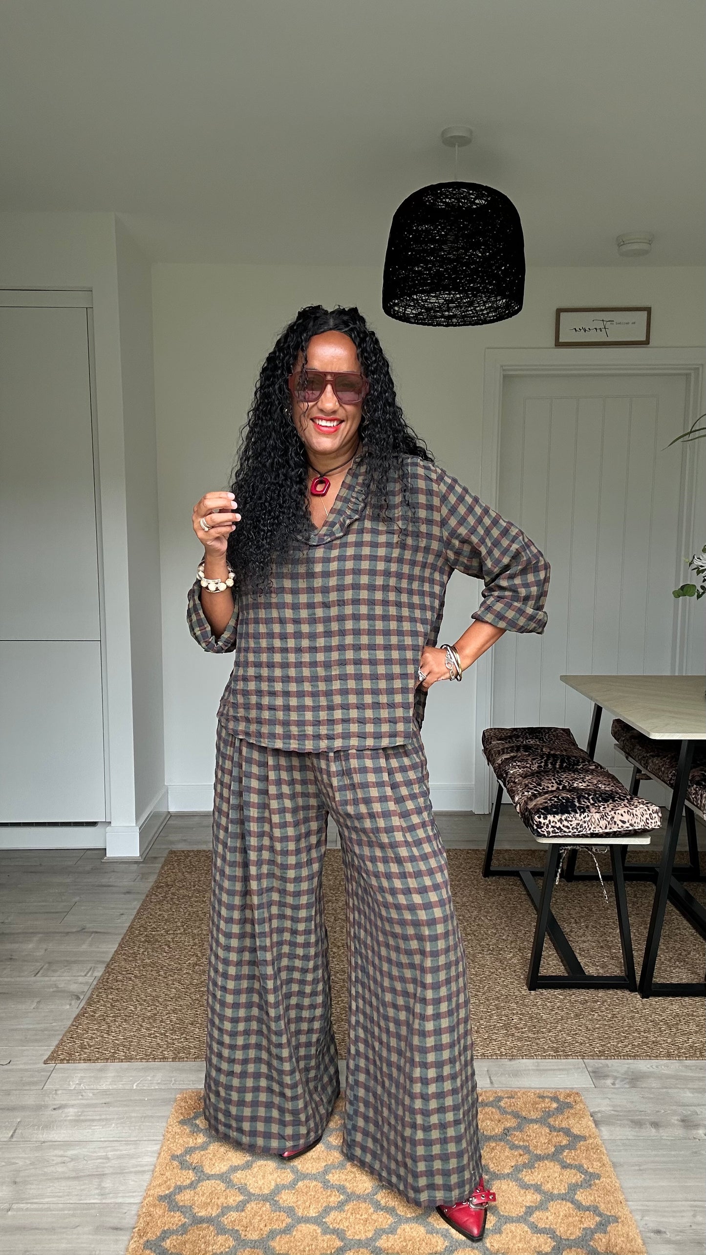 EVIE CHECKED TROUSERS BROWN *New